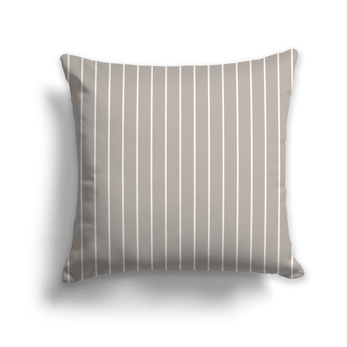Taupe Throw Pillow with Fine White Vertical Stripes on Front | Faux Suede | 26 x 26 inches
