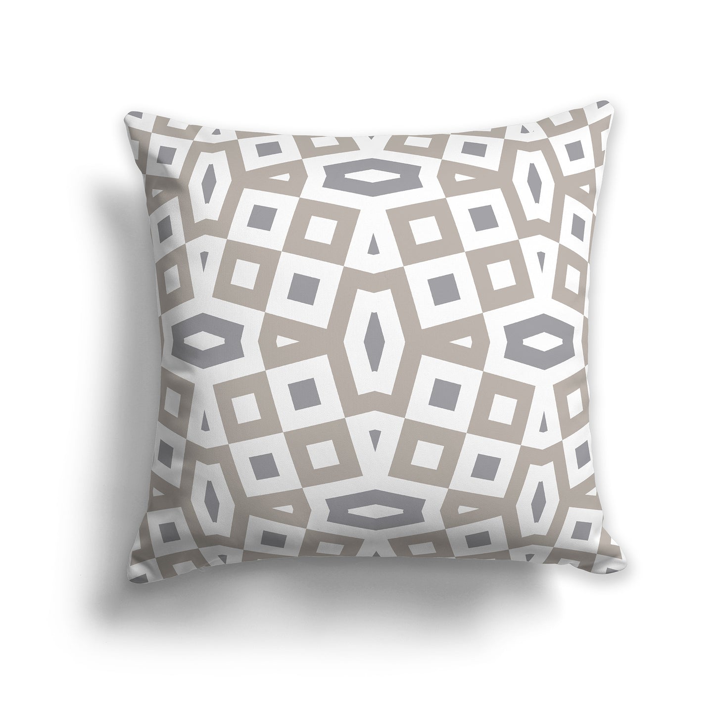 18 inch Throw Pillow with Taupe, Grey and White Geometric Pattern