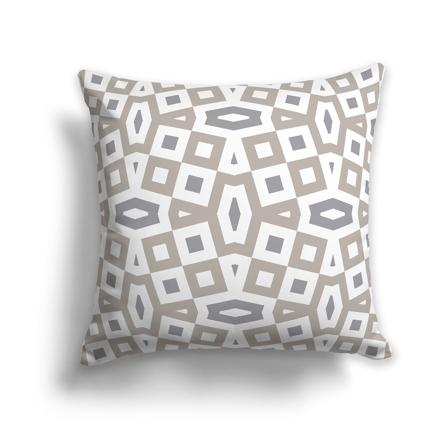 20 inch Throw Pillow with Taupe, Grey and White Geometric Pattern