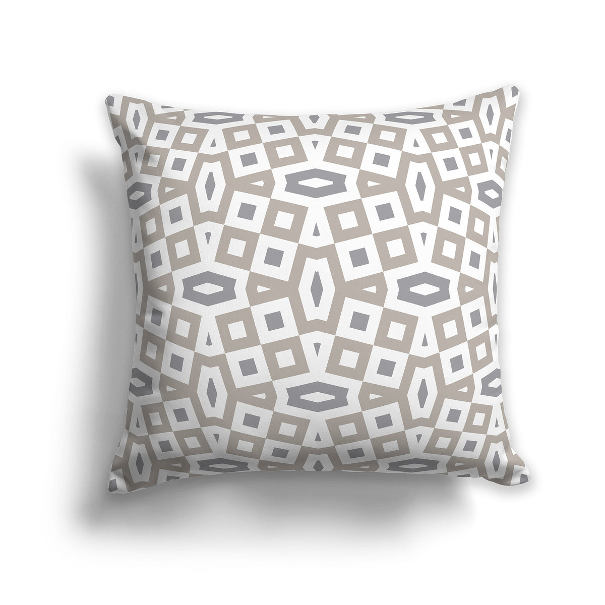 Throw Pillow with Taupe and Grey Geometric Pattern on Both Sides | Faux Suede | 26 x 26 inches
