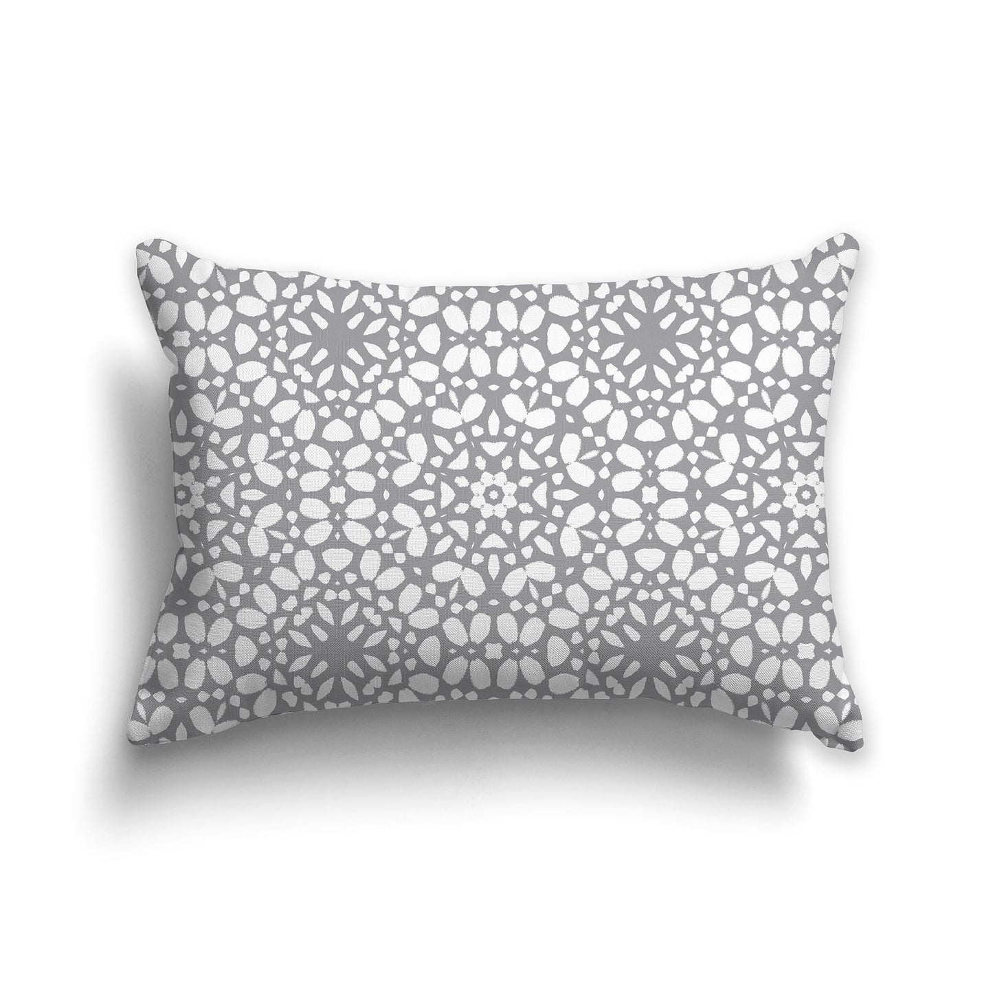 Lumbar Throw Pillow with Fine Grey and White Circular Repeat Pattern
