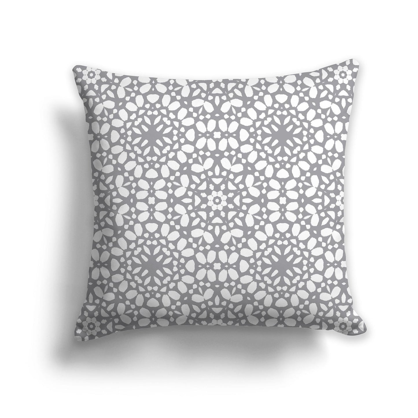 Square Throw Pillow with Fine Grey and White Circular Repeat Pattern