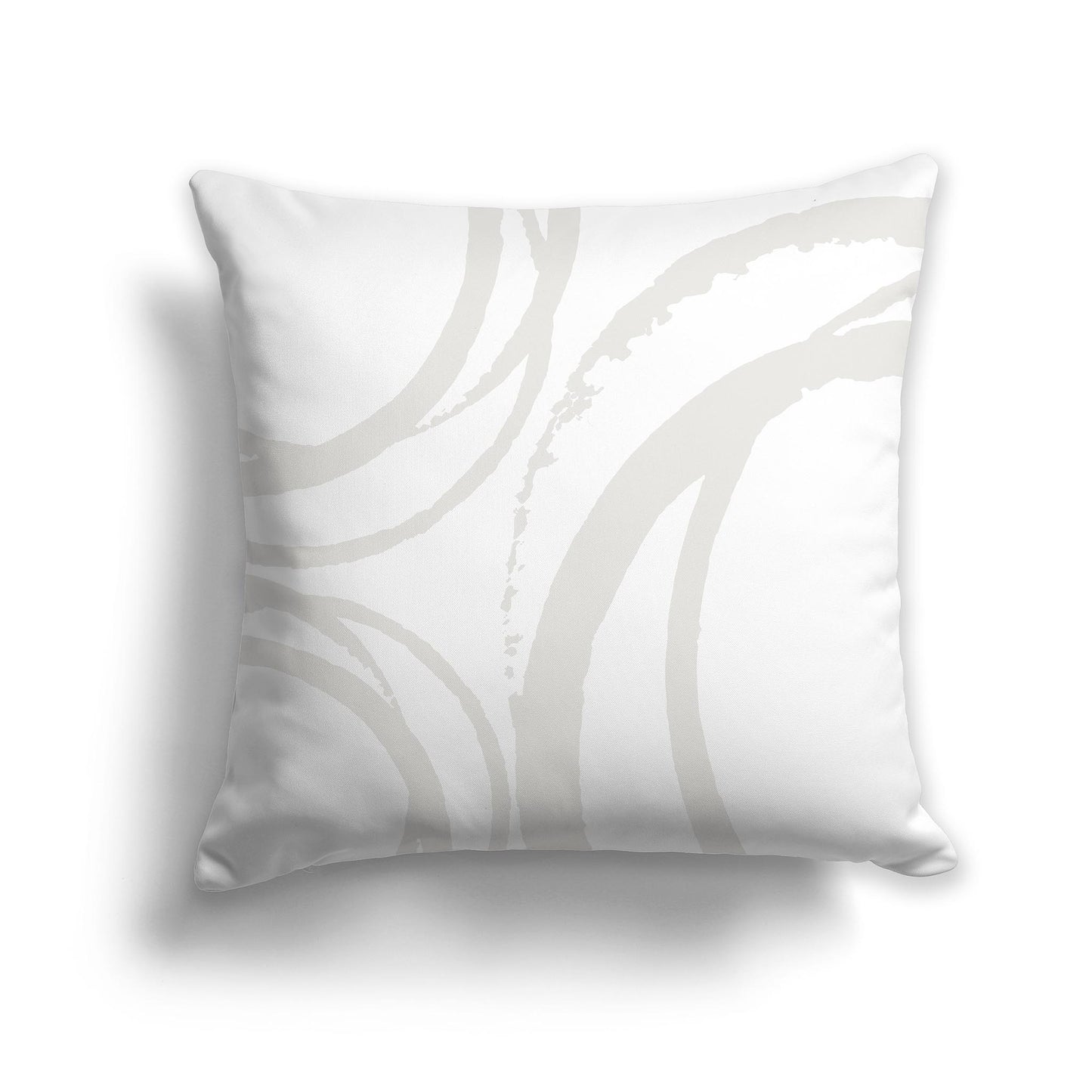 White Square Throw Pillow with Light Taupe Abstract Circles