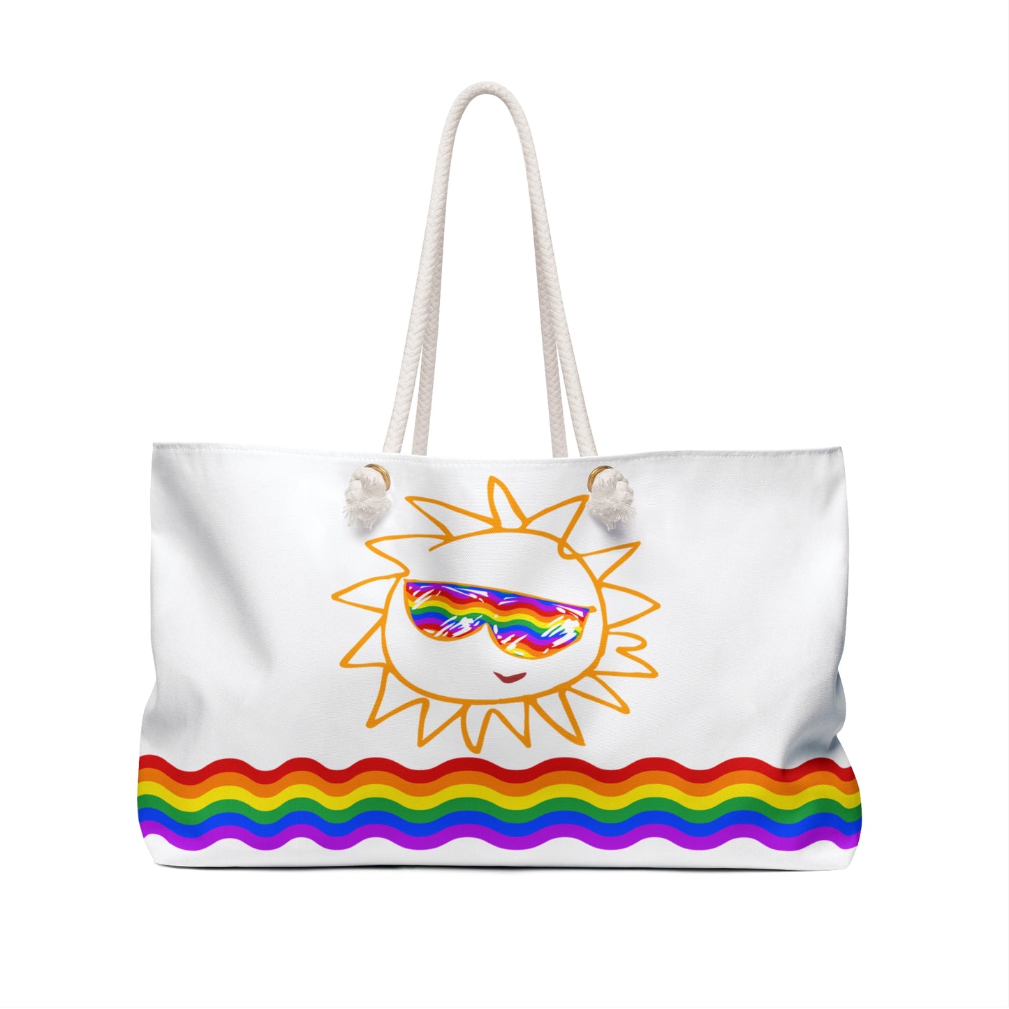 White Beach Tote / Weekender Bag with Sunfilled Rainbow Vibes | WBPT