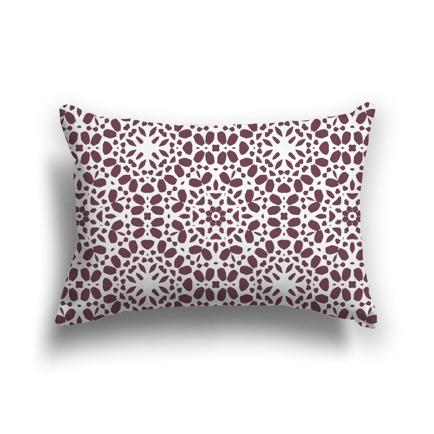 Lumbar Throw Pillow with Fine Plum and White Circular Repeat Pattern