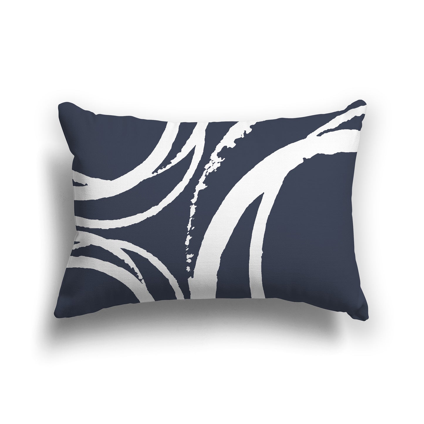Dark Blue Lumbar Throw Pillow with White Abstract Circles