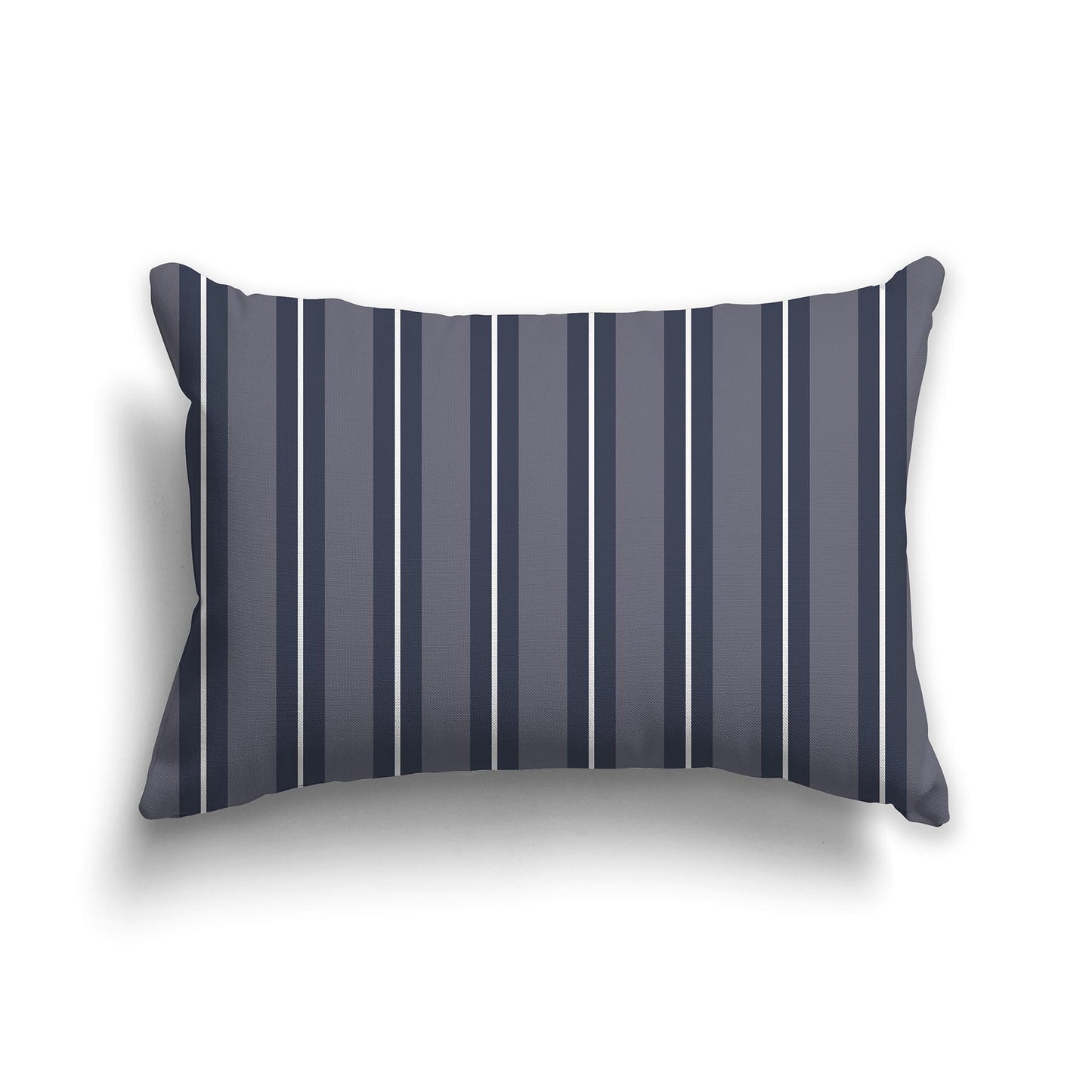 Dark Grey Lumbar Throw Pillow with Dark Blue and White Multistripe Pattern