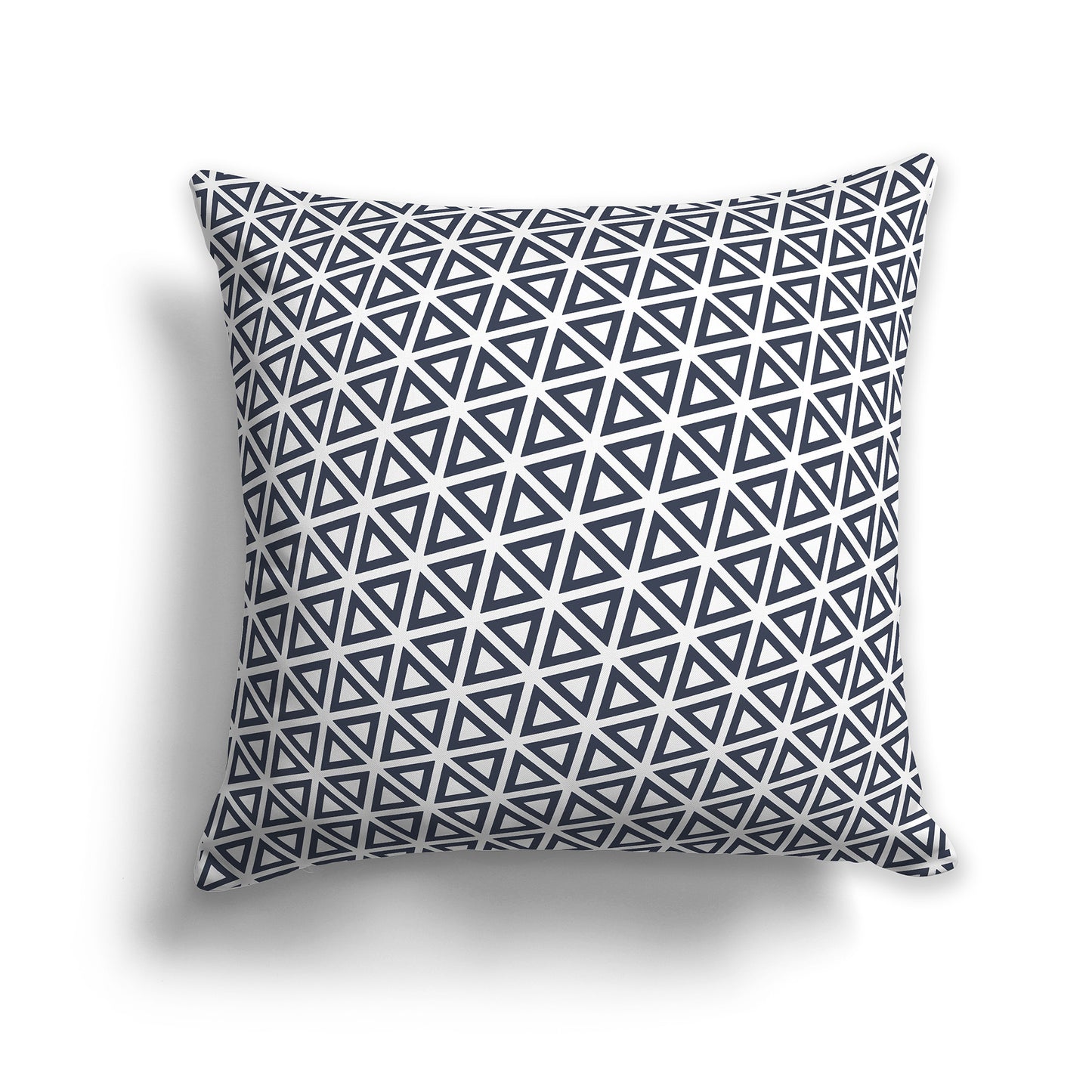White Throw Pillow with Dark Blue Triangle Pattern on Both Sides | Faux Suede | 26 x 26 inches