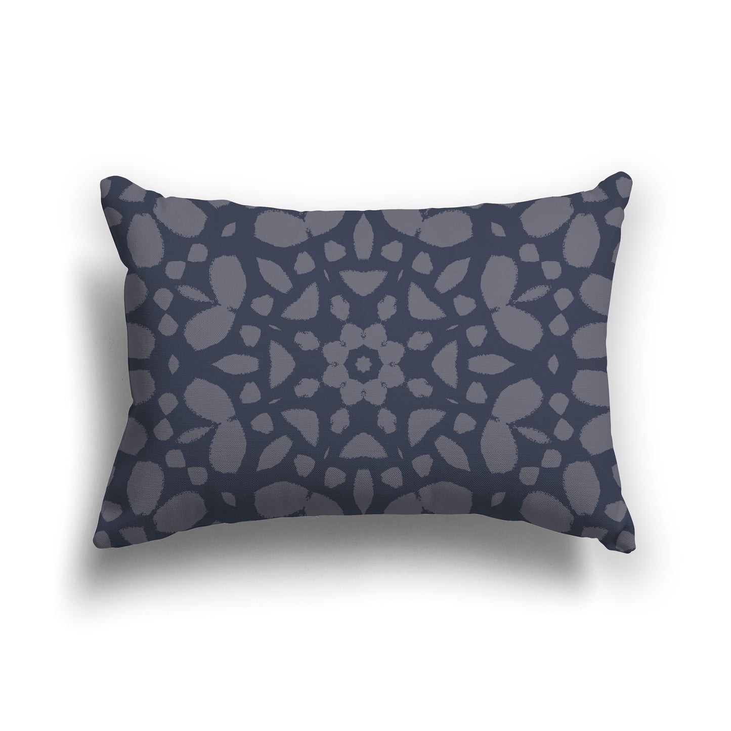 Dark Blue Lumbar Throw Pillow with Large Dark Grey Circular Graphic