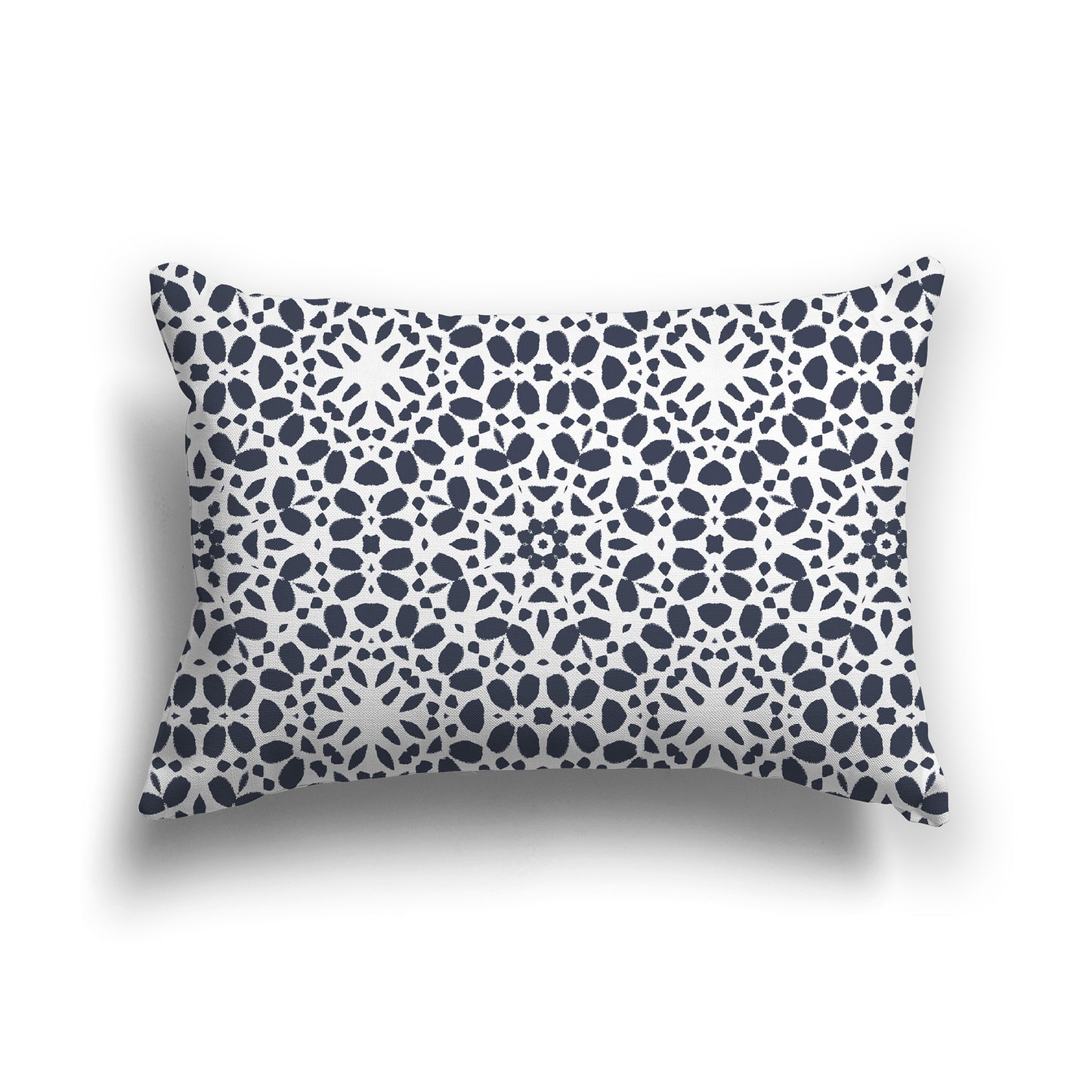 Lumbar Throw Pillow with Fine Dark Blue and White Circular Repeat Pattern