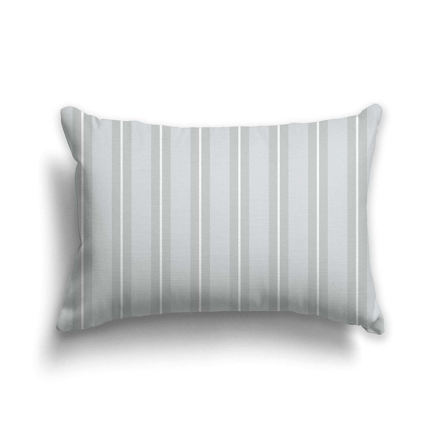 Pale Grey Lumbar Throw Pillow with Grey and White Multistripe Pattern