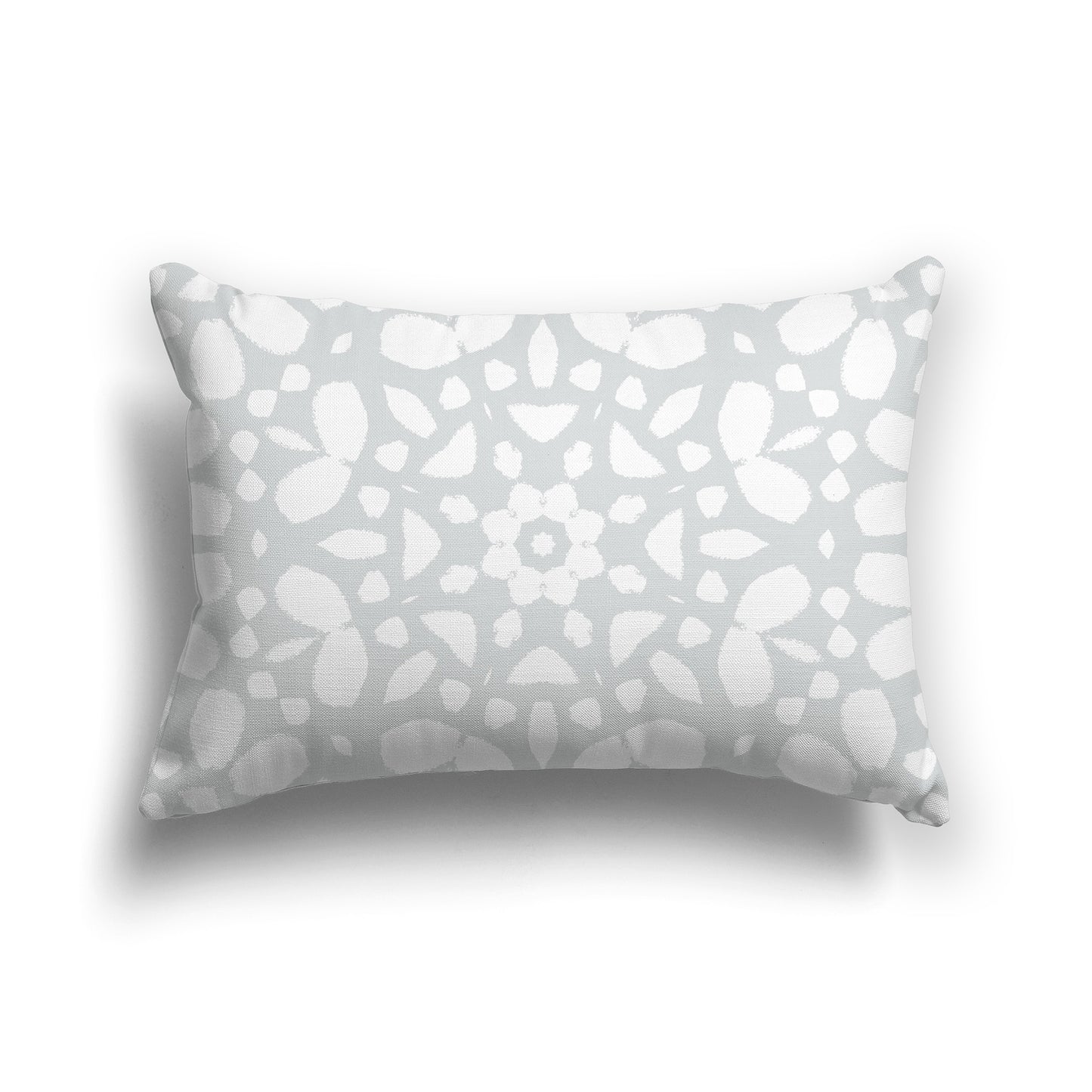 Pale Grey Lumbar Throw Pillow with Large White Circular Graphic