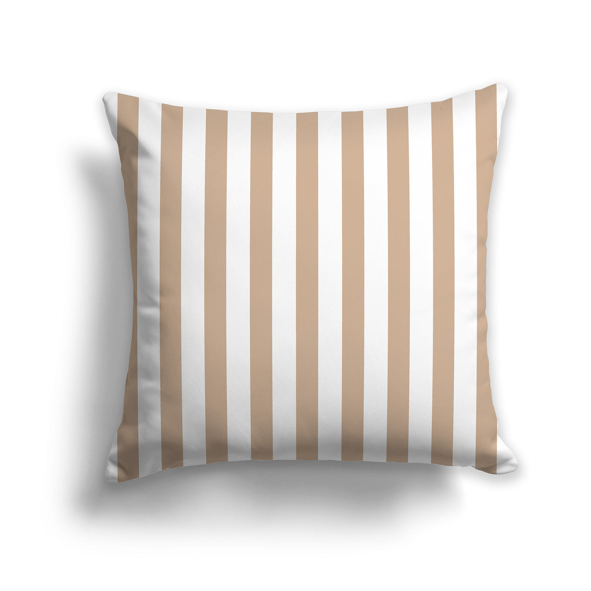White Throw Pillow with Vertical Caramel Bars on Front | Faux Suede | 26 x 26 inches
