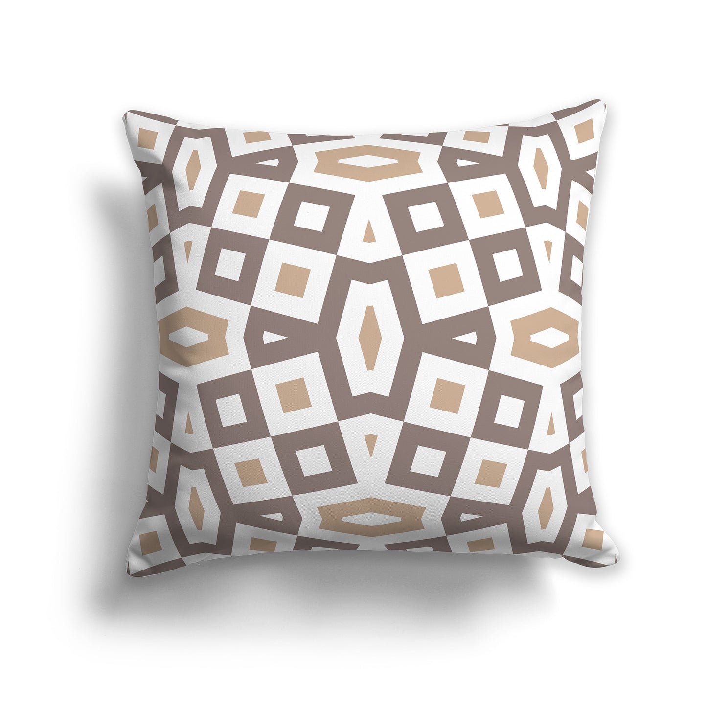 16 inch Throw Pillow with Brown, Caramel and White Geometric Pattern