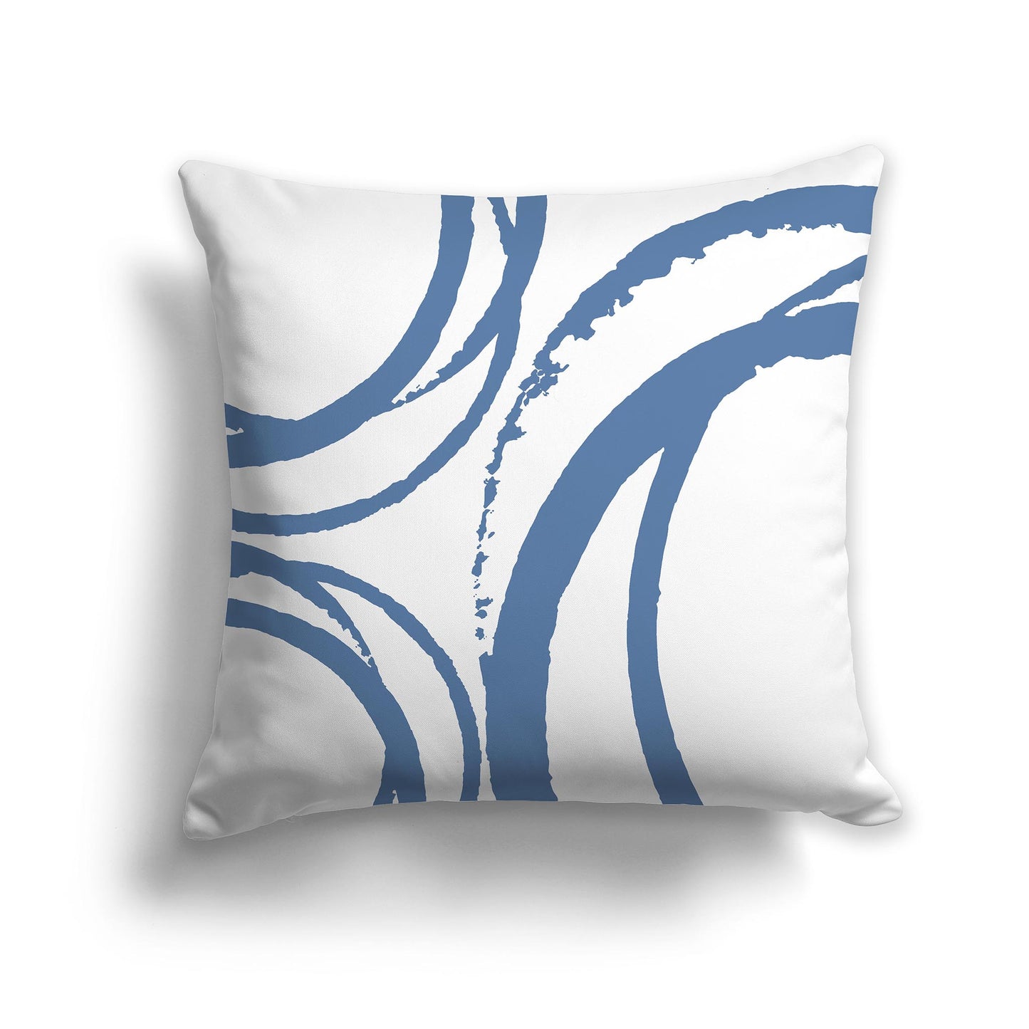 White Square Throw Pillow with Blue Abstract Circles