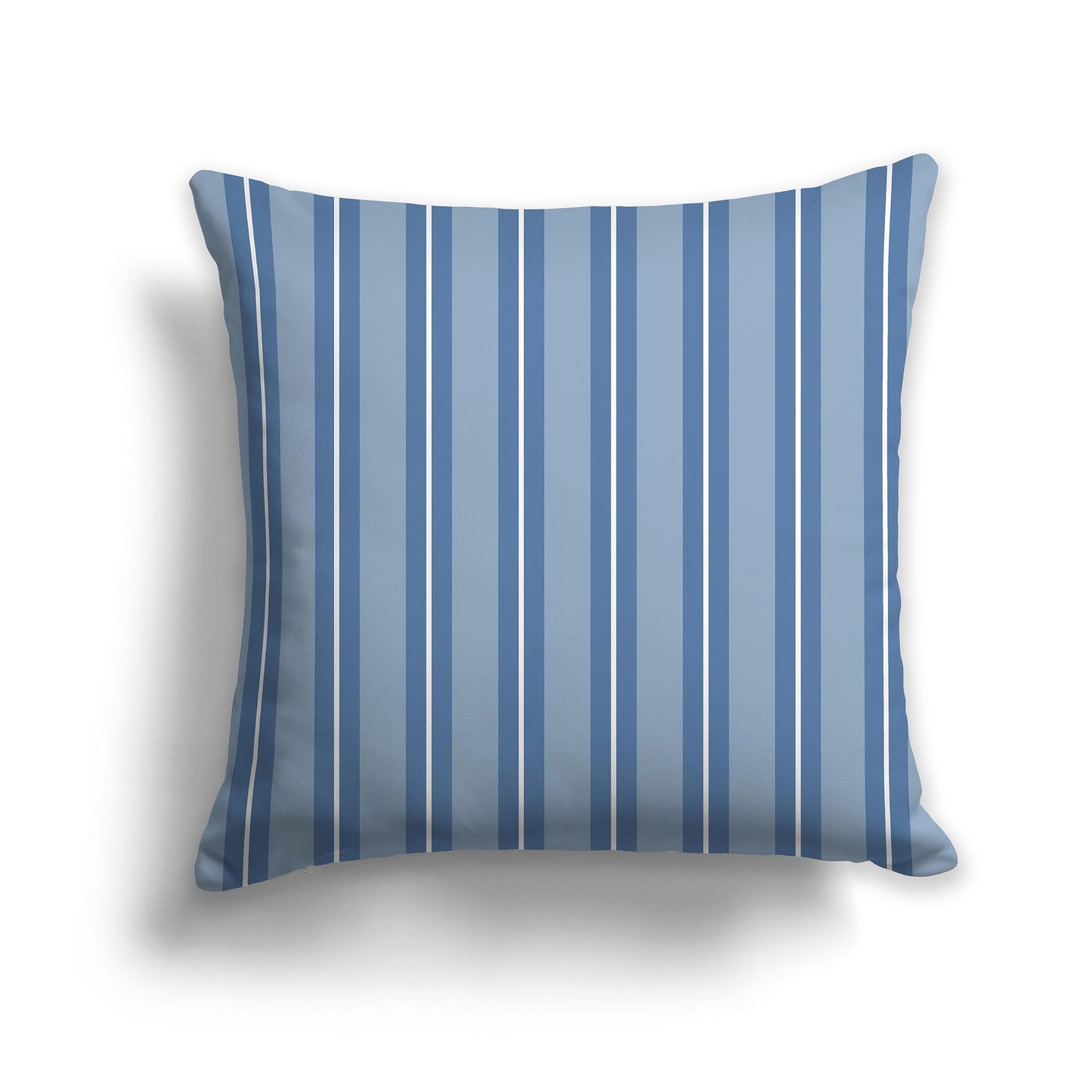 Medium Blue Square Throw Pillow with Blue and White Multistripe Pattern