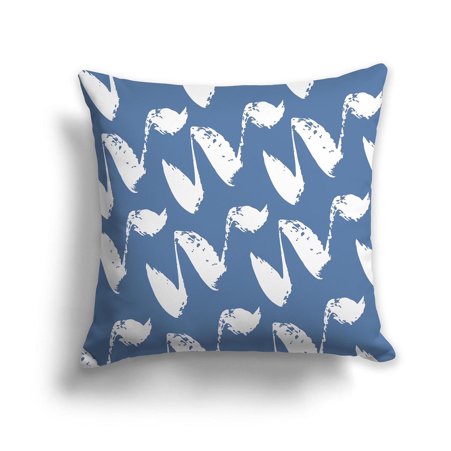 Square Throw Pillow with Blue and White Squiggle Pattern