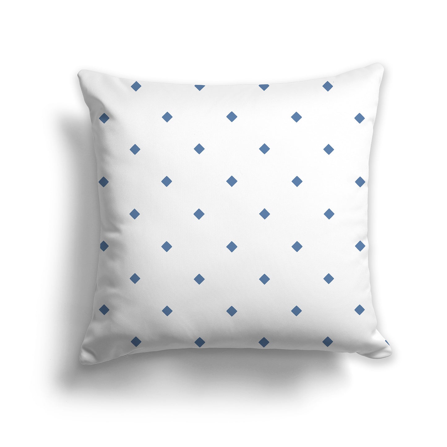 14 inch White Throw Pillow with Large Blue Diamond Pattern