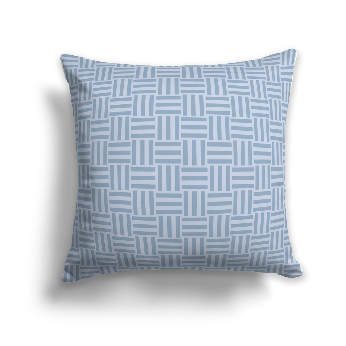 Throw Pillow with Medium Blue and Light Grey Basket Weave Pattern on Both Sides | Faux Suede | 26 x 26 inches