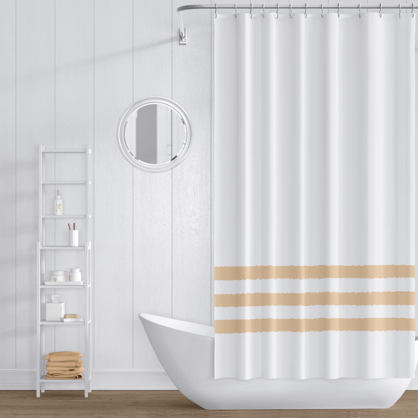 White Polyester Shower Curtain with Light Orange Hand-painted Brush Stroke Print #SC-1232-367