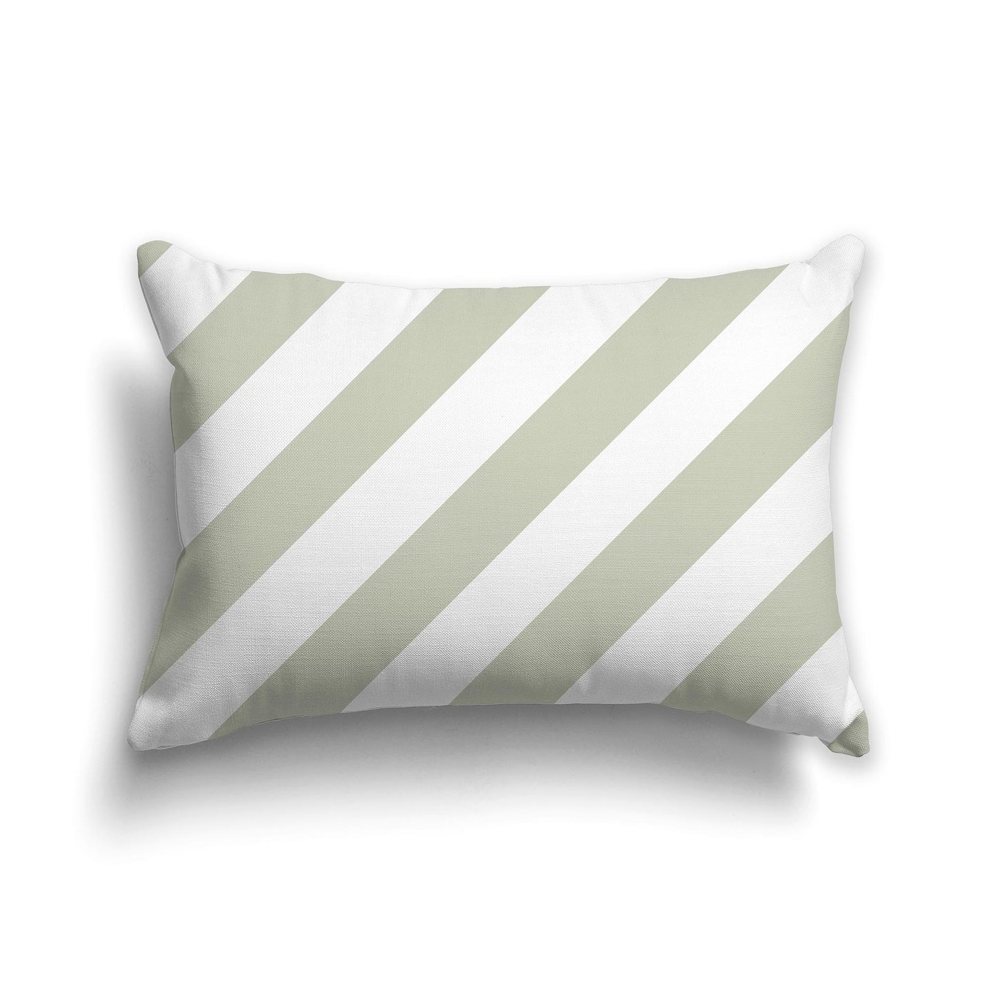 Lumbar Throw Pillow with Pale Green and White Diagonal Bars