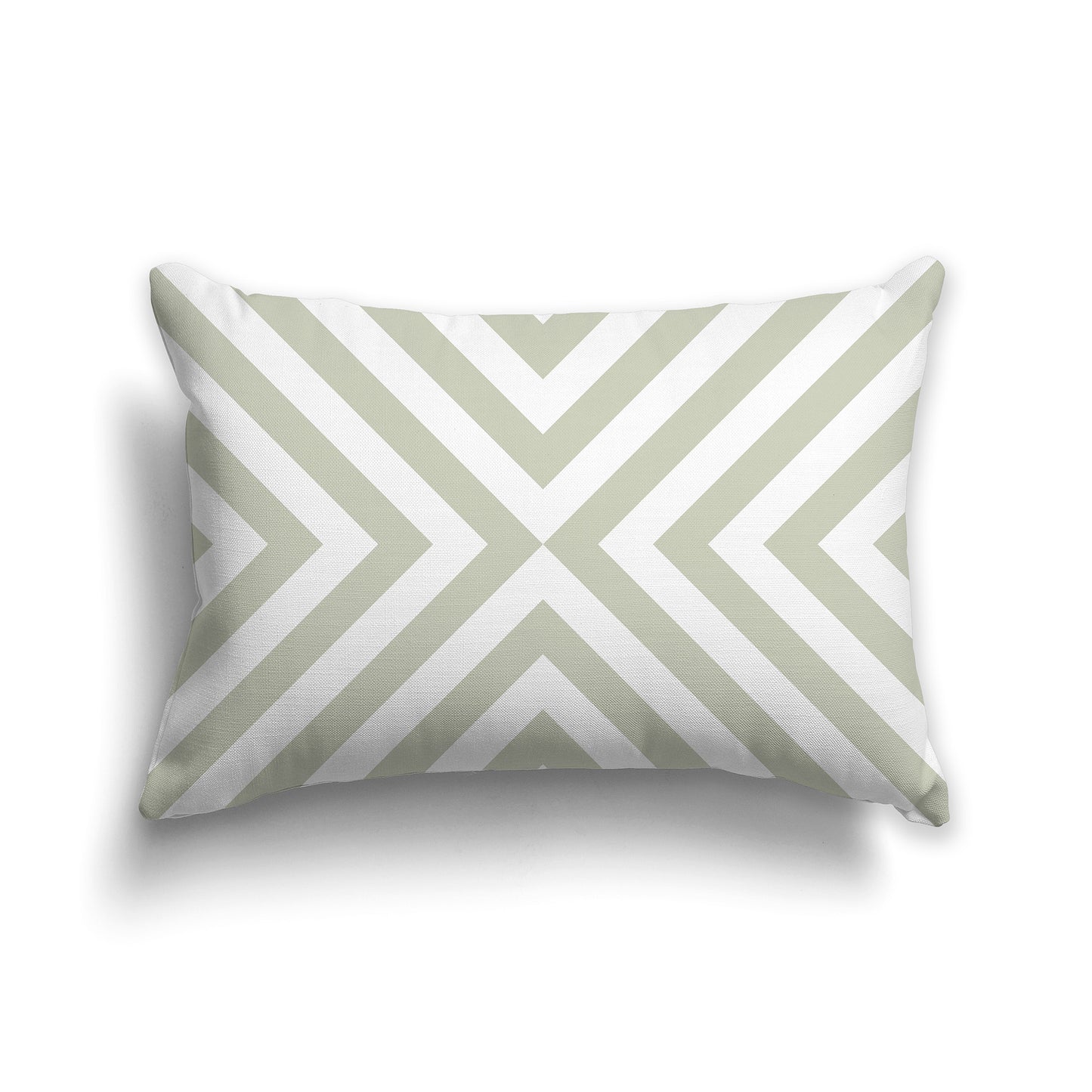 Lumbar Throw Pillow with Pale Green and White Radiating Diagonal Bars