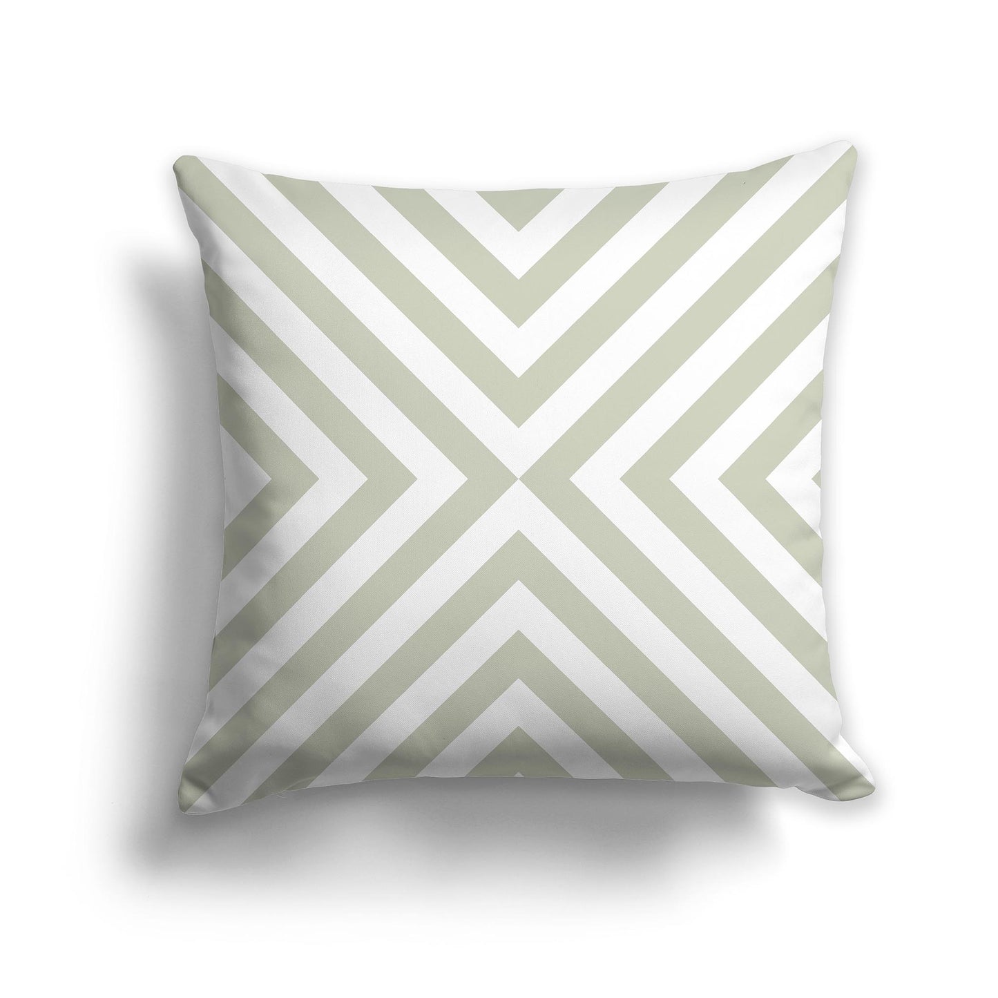 Square Throw Pillow with Pale Green and White Radiating Diagonal Bars