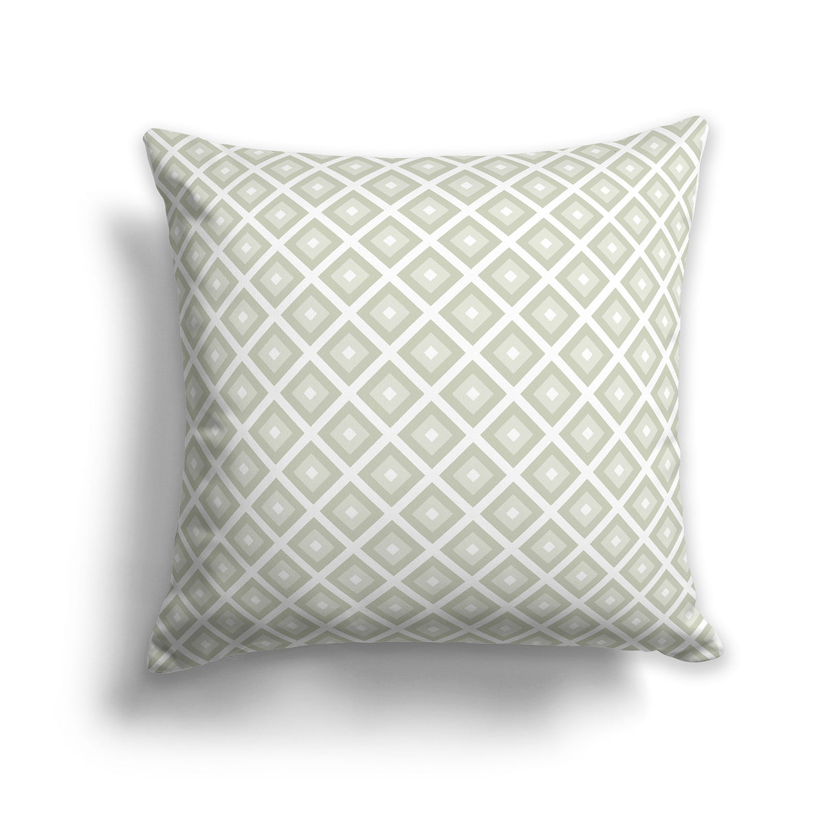 White Throw Pillow with Radiating Pale Green Squares on Both Sides | Faux Suede | 26 x 26 inches