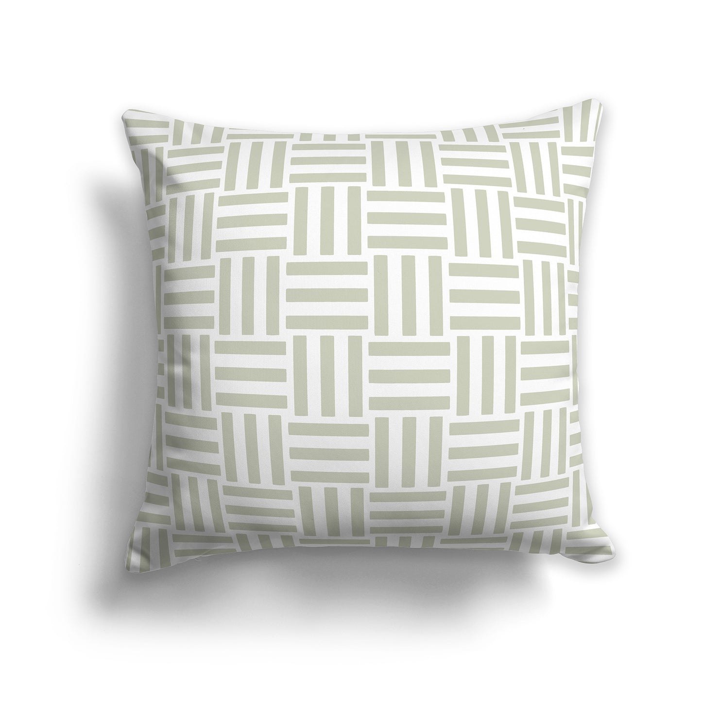 16 inch Throw Pillow with Pale Green and White Basket Weave Pattern
