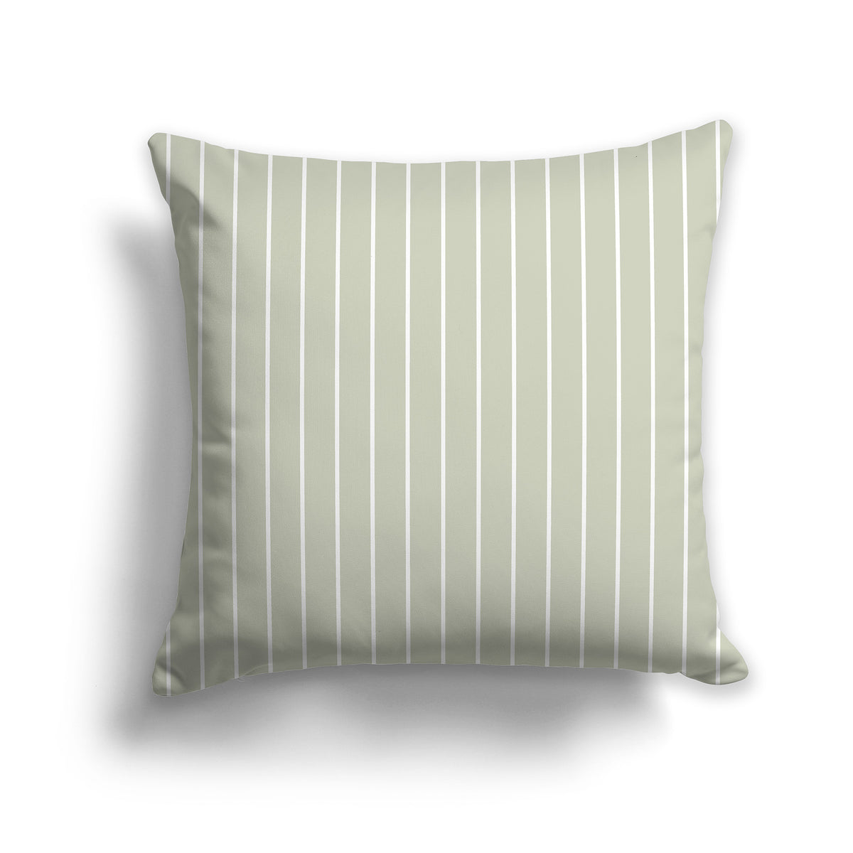 Pale Green Throw Pillow with Fine White Vertical Stripes on Front | Faux Suede | 26 x 26 inches