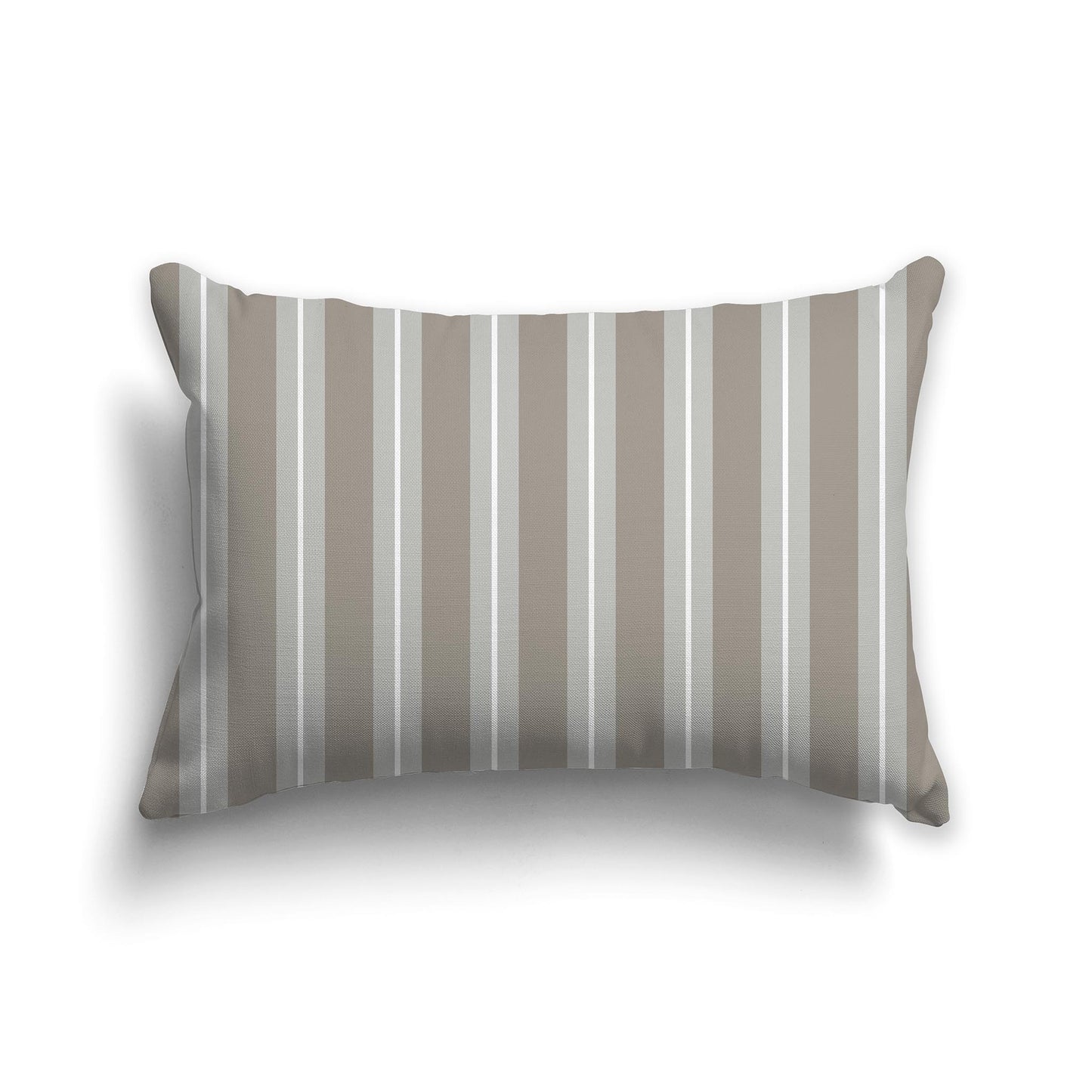 Lumbar Throw Pillow with Brown, Grey-green and White Multistripe Pattern