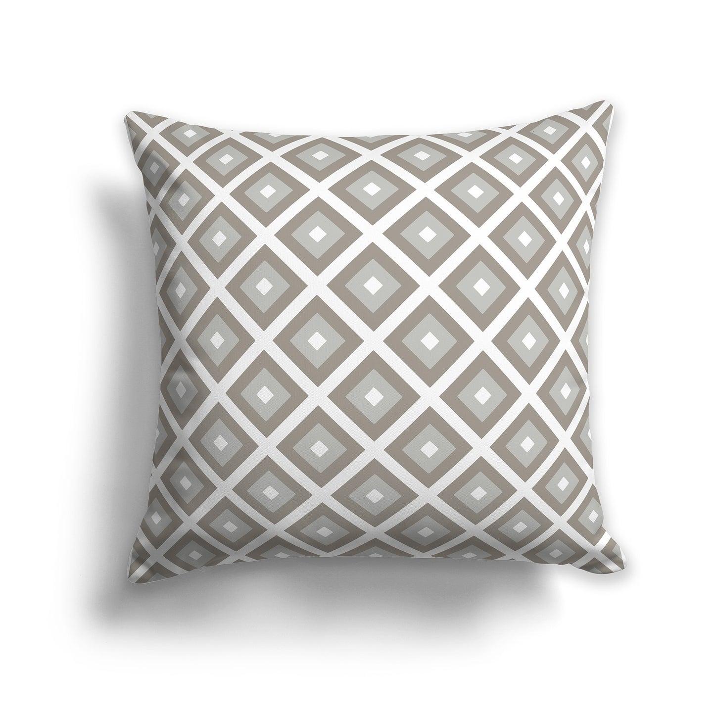16 inch Throw Pillow with Brown, White and Grey-green Square Repeat Pattern