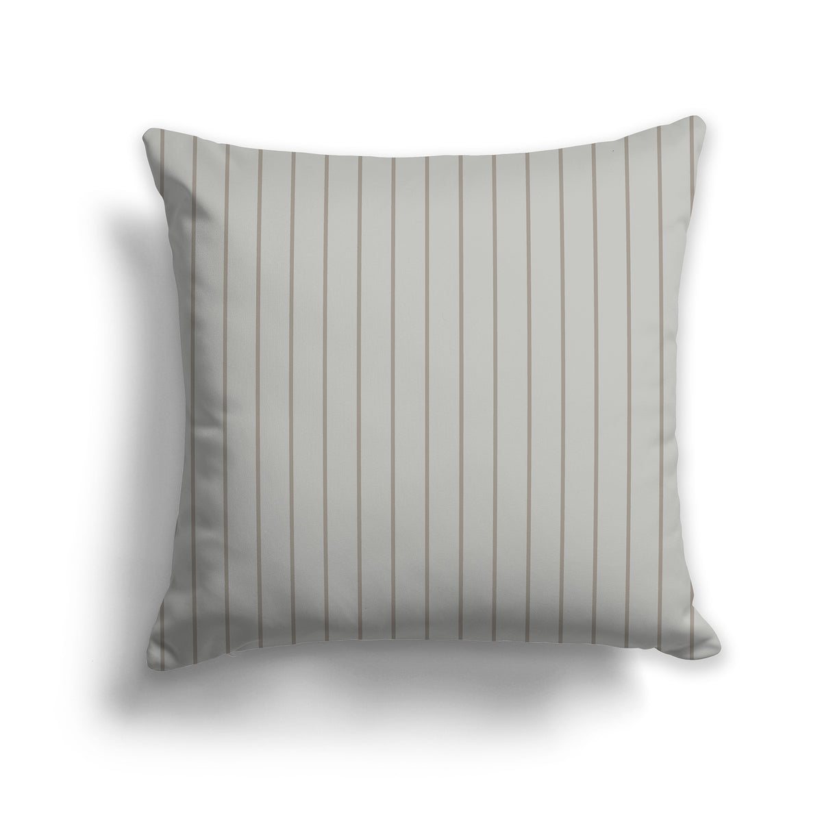 Grey-green Throw Pillow with Fine Vertical Brown Stripes on Front | Faux Suede | 26 x 26 inches