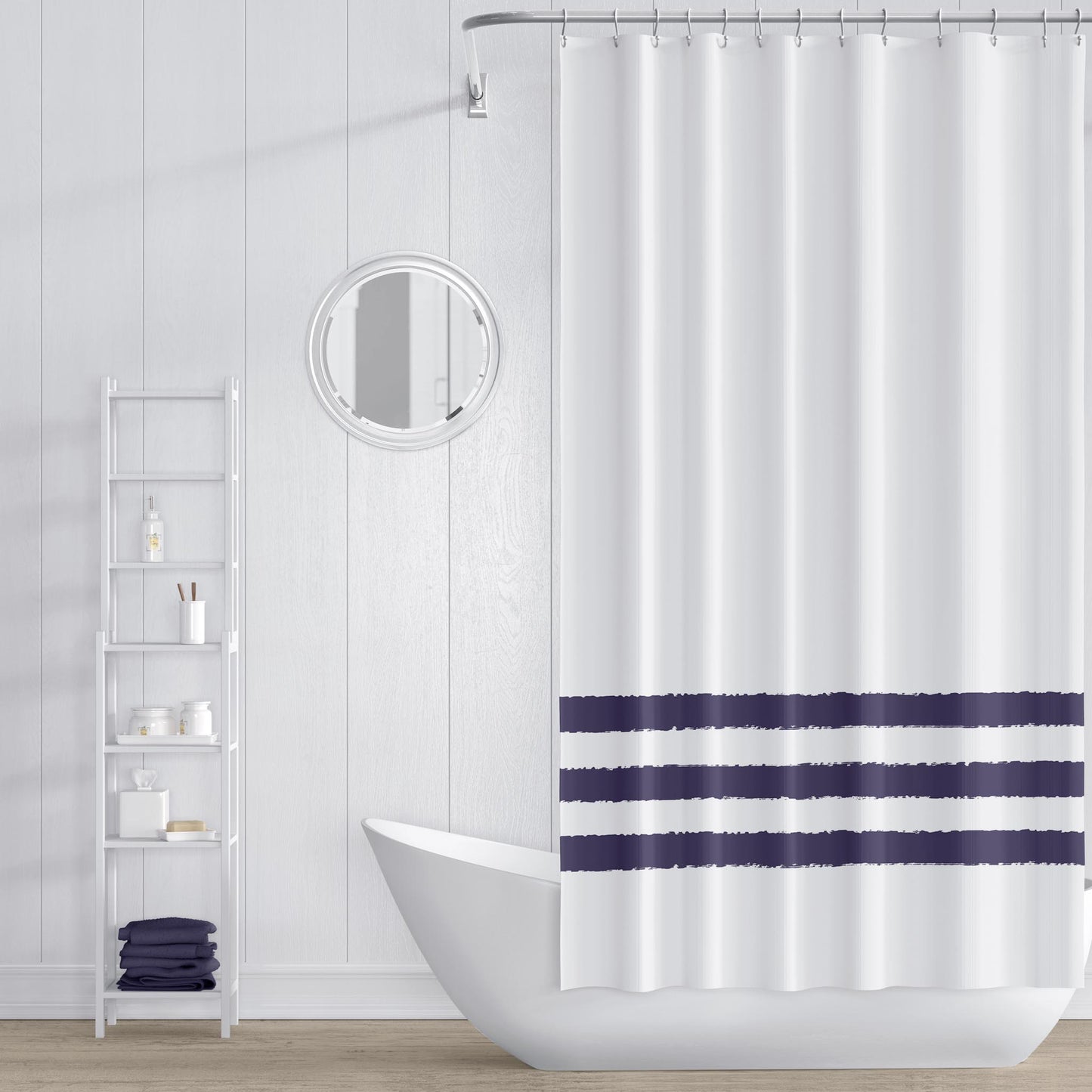 White Polyester Shower Curtain with Purple Hand-painted Brush Stroke Print #SC-1261-100