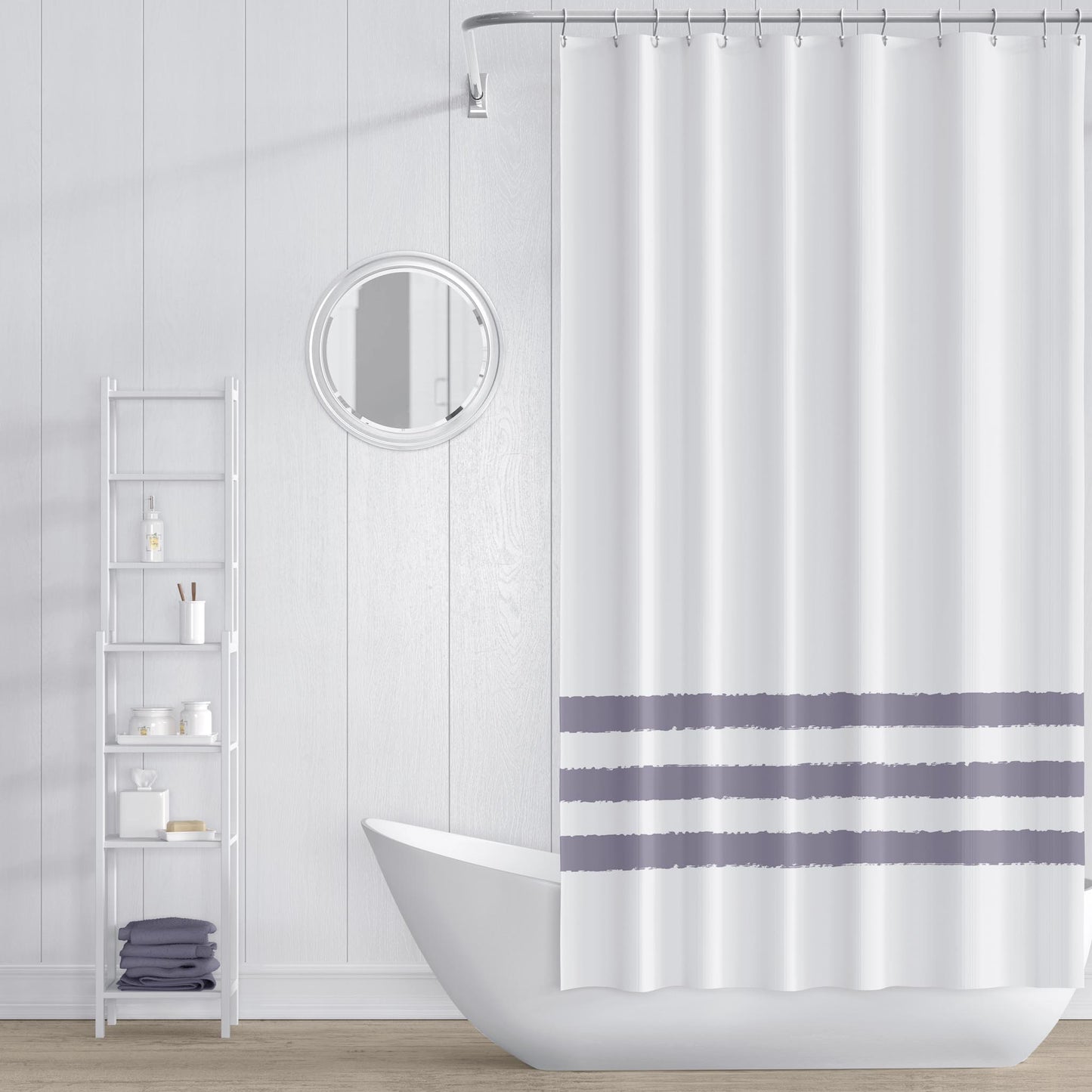 White Polyester Shower Curtain with Lavender Hand-painted Brush Stroke Print #SC-1262-367