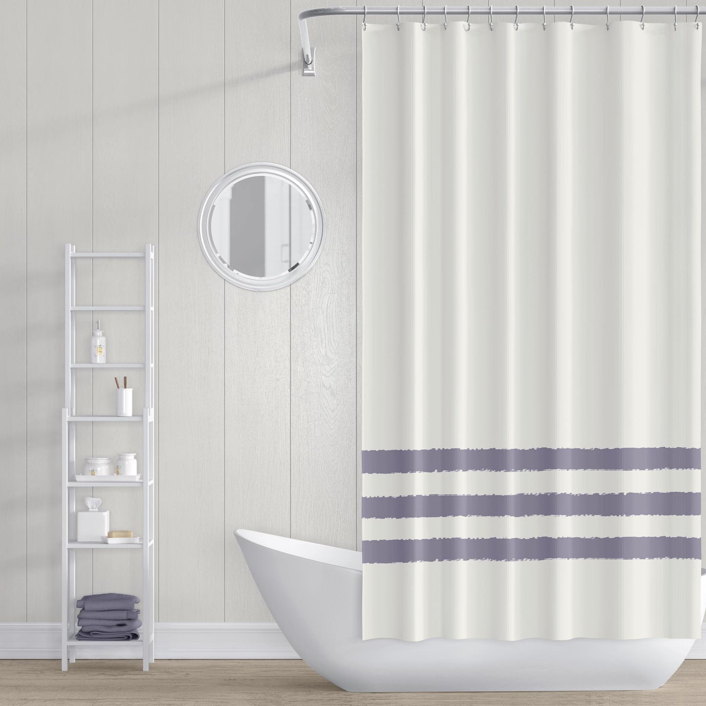 Pale Cream Polyester Shower Curtain with Lavender Hand-painted Brush Stroke Print #SC-1262-400