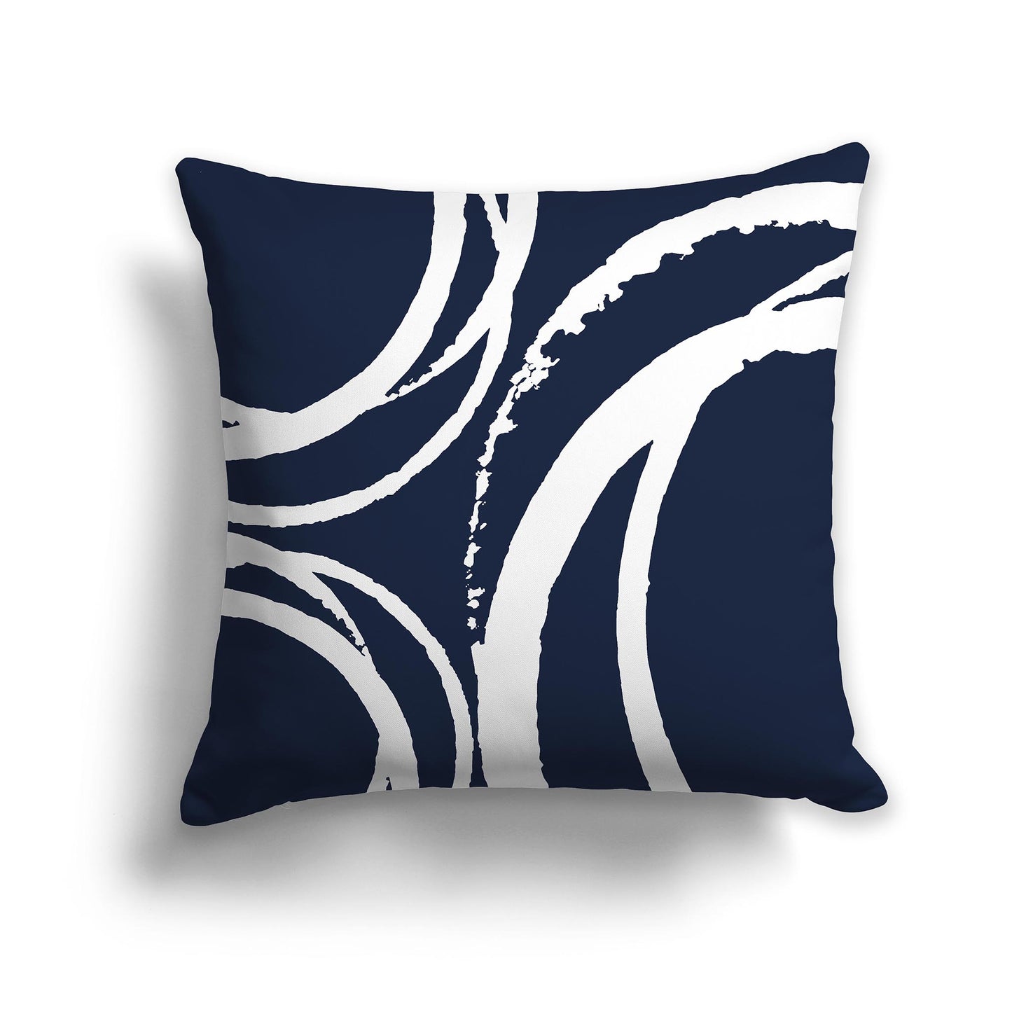 Square Throw Pillow with Navy Blue and White Abstract Circles