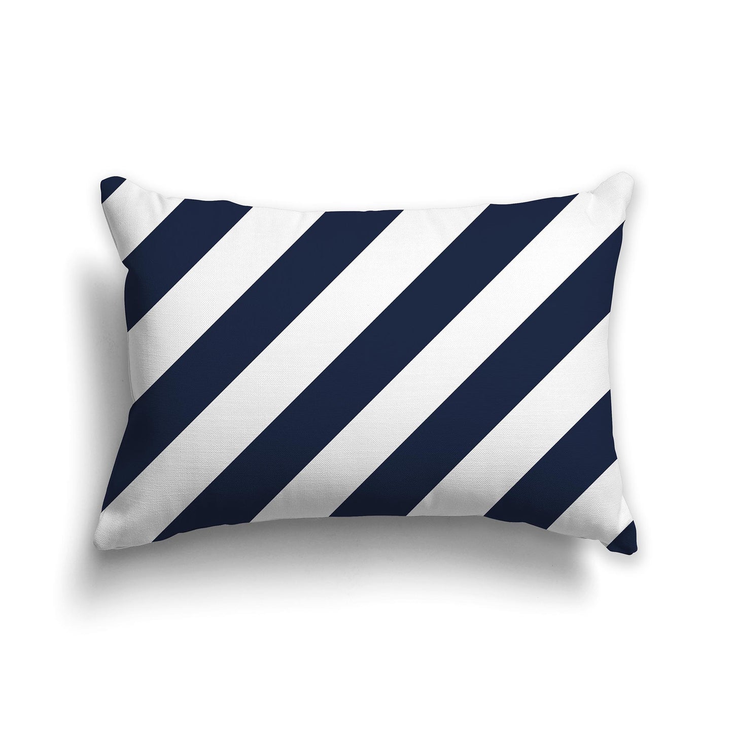Lumbar Throw Pillow with Navy Blue and White Diagonal Bars