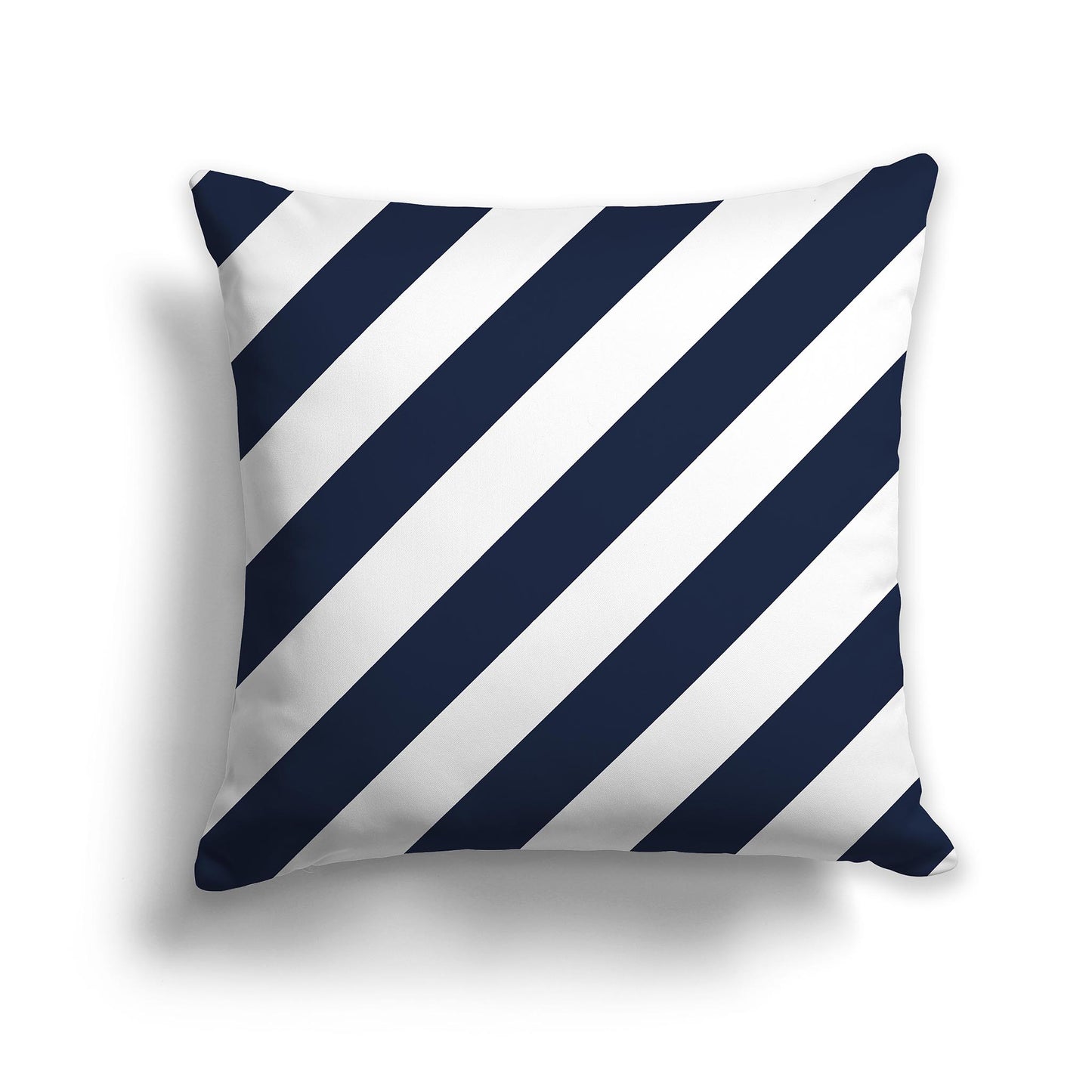 Square Throw Pillow with Navy Blue and White Diagonal Bars