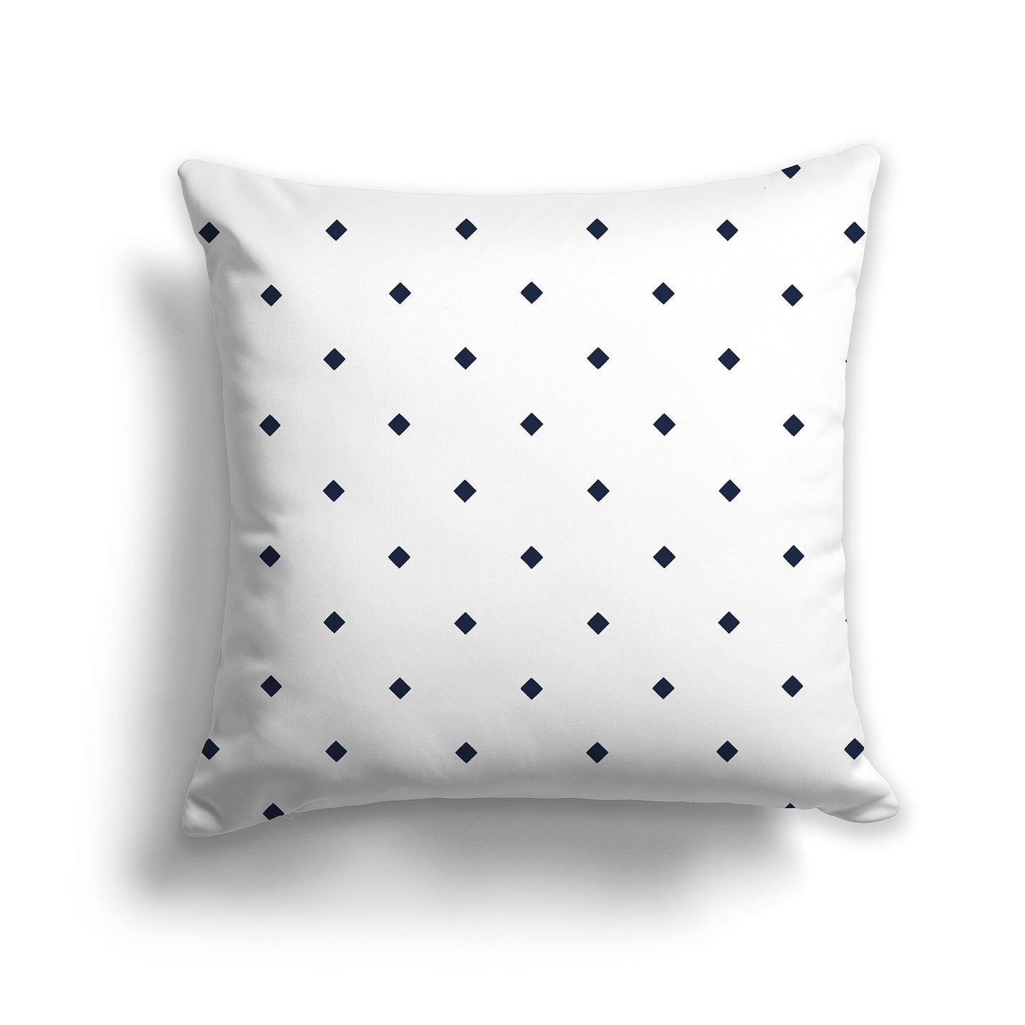 16 inch White Throw Pillow with Large Navy Blue Diamond Pattern