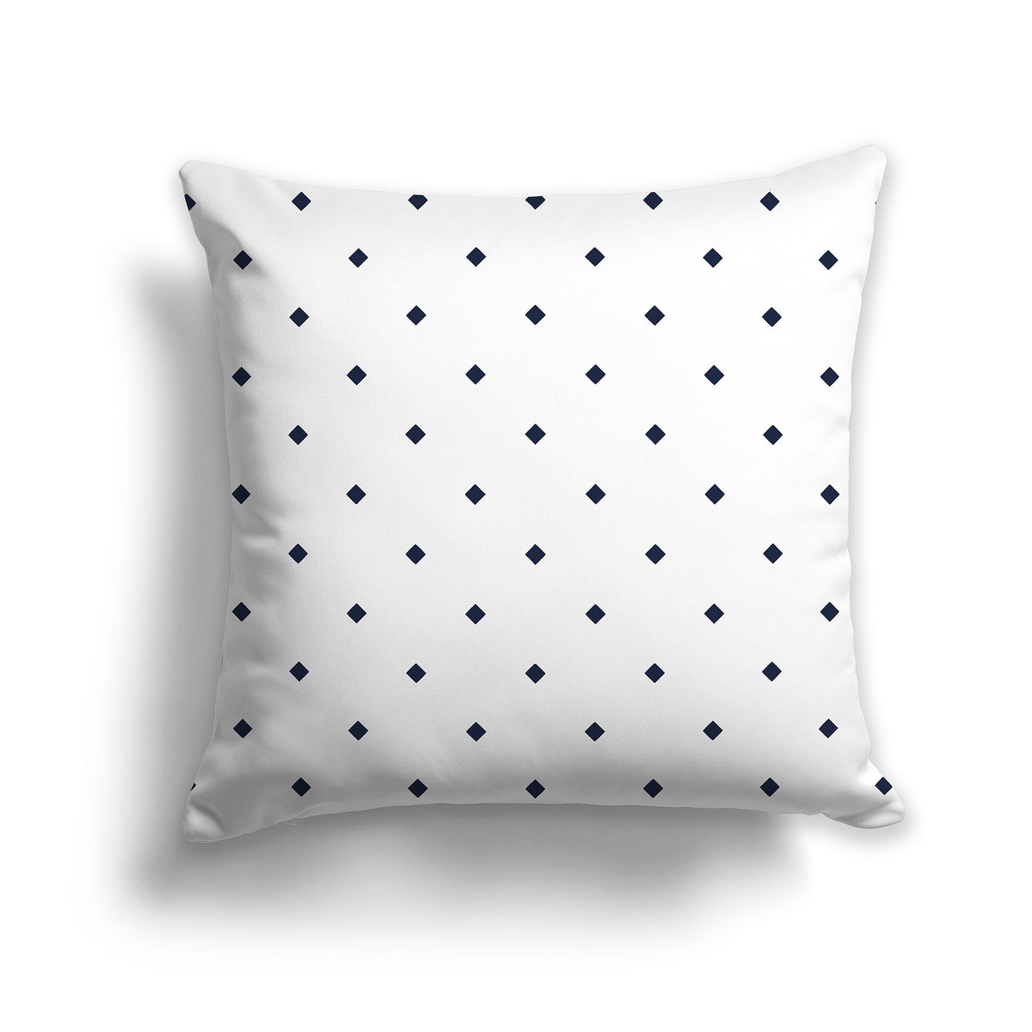 18 inch White Throw Pillow with Large Navy Blue Diamond Pattern
