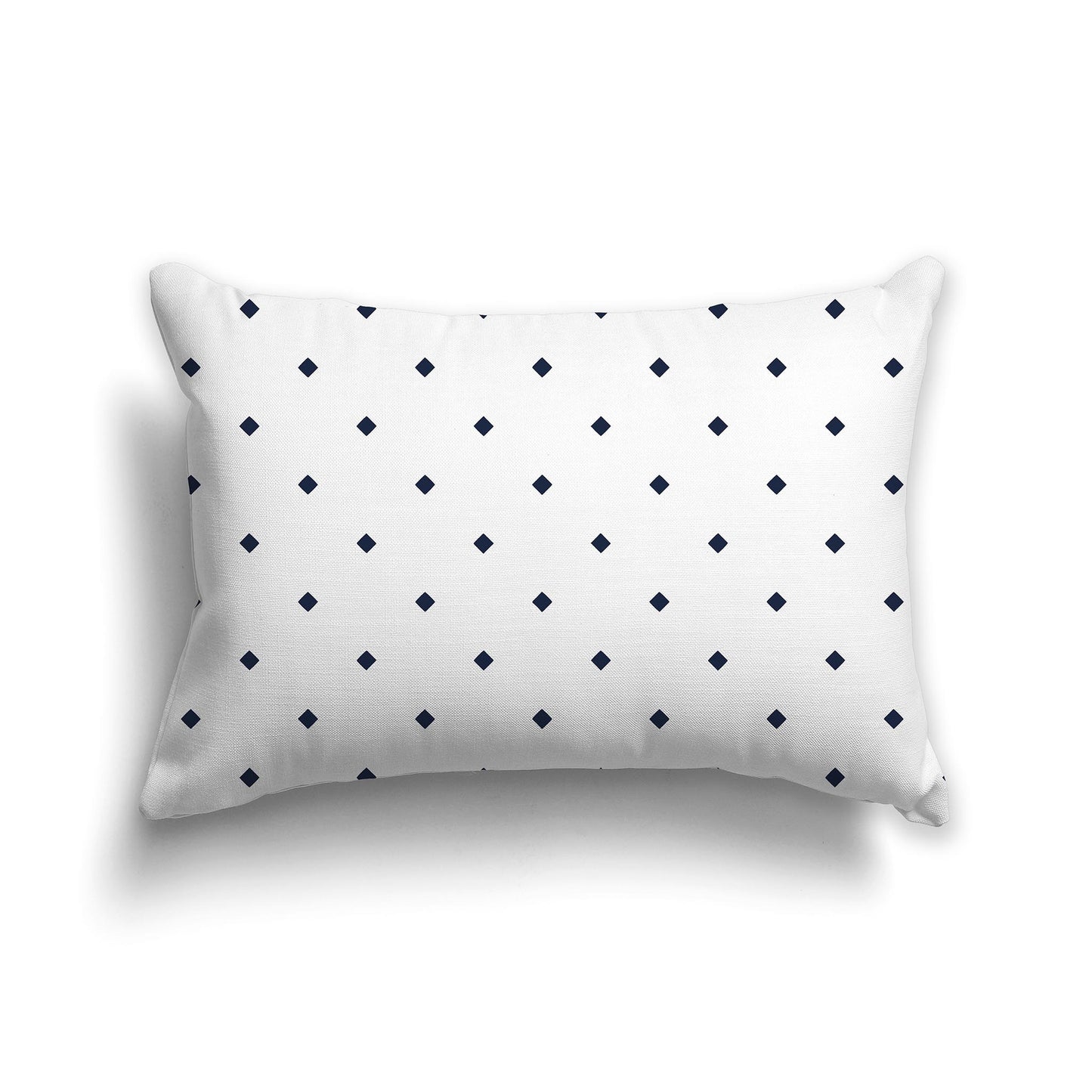 20x14 inch Lumbar White Throw Pillow with Large Navy Blue Diamond Pattern