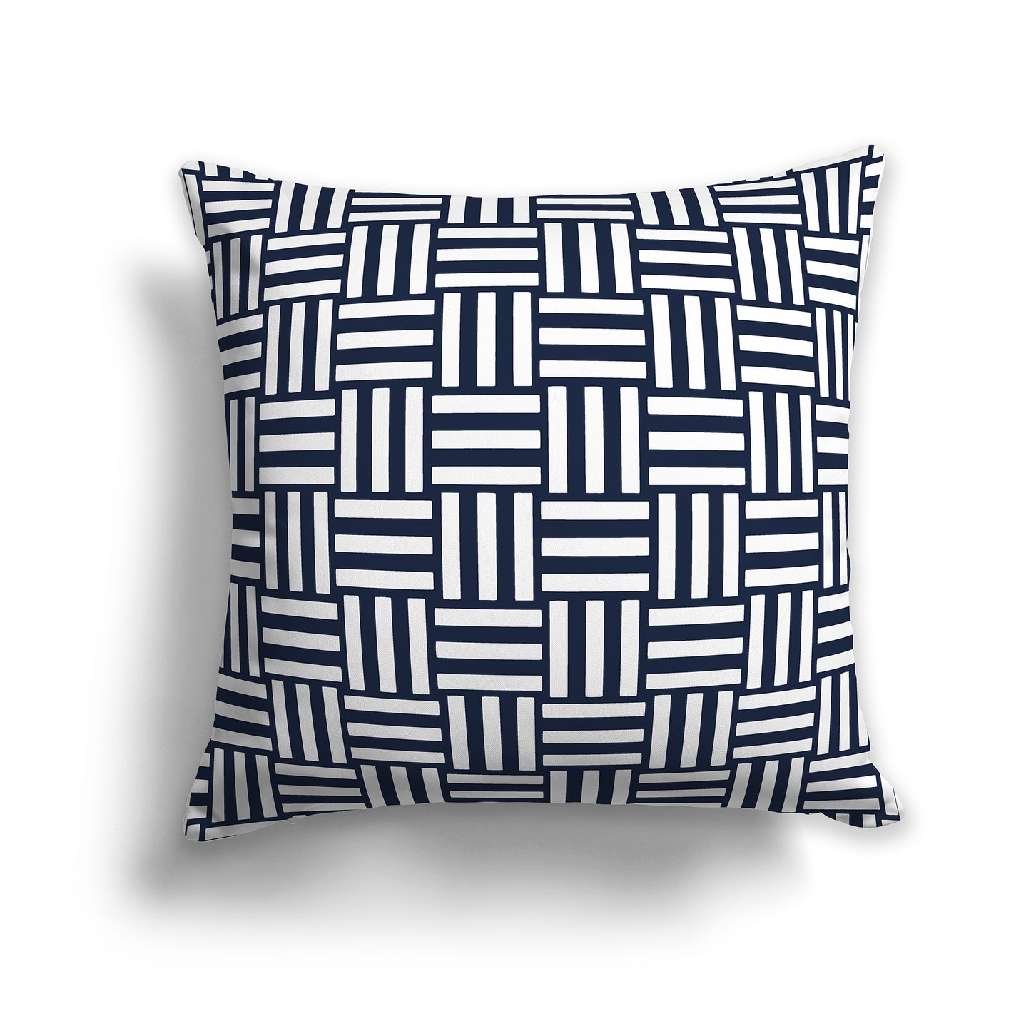 18 inch Throw Pillow with Navy Blue and White Basket Weave Pattern