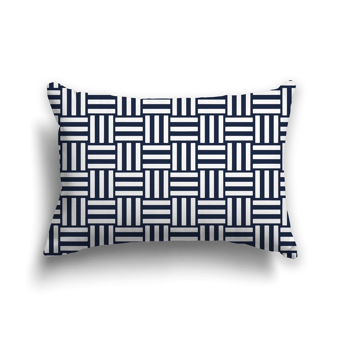 20x14 inch Lumbar Throw Pillow with Navy Blue and White Basket Weave Pattern