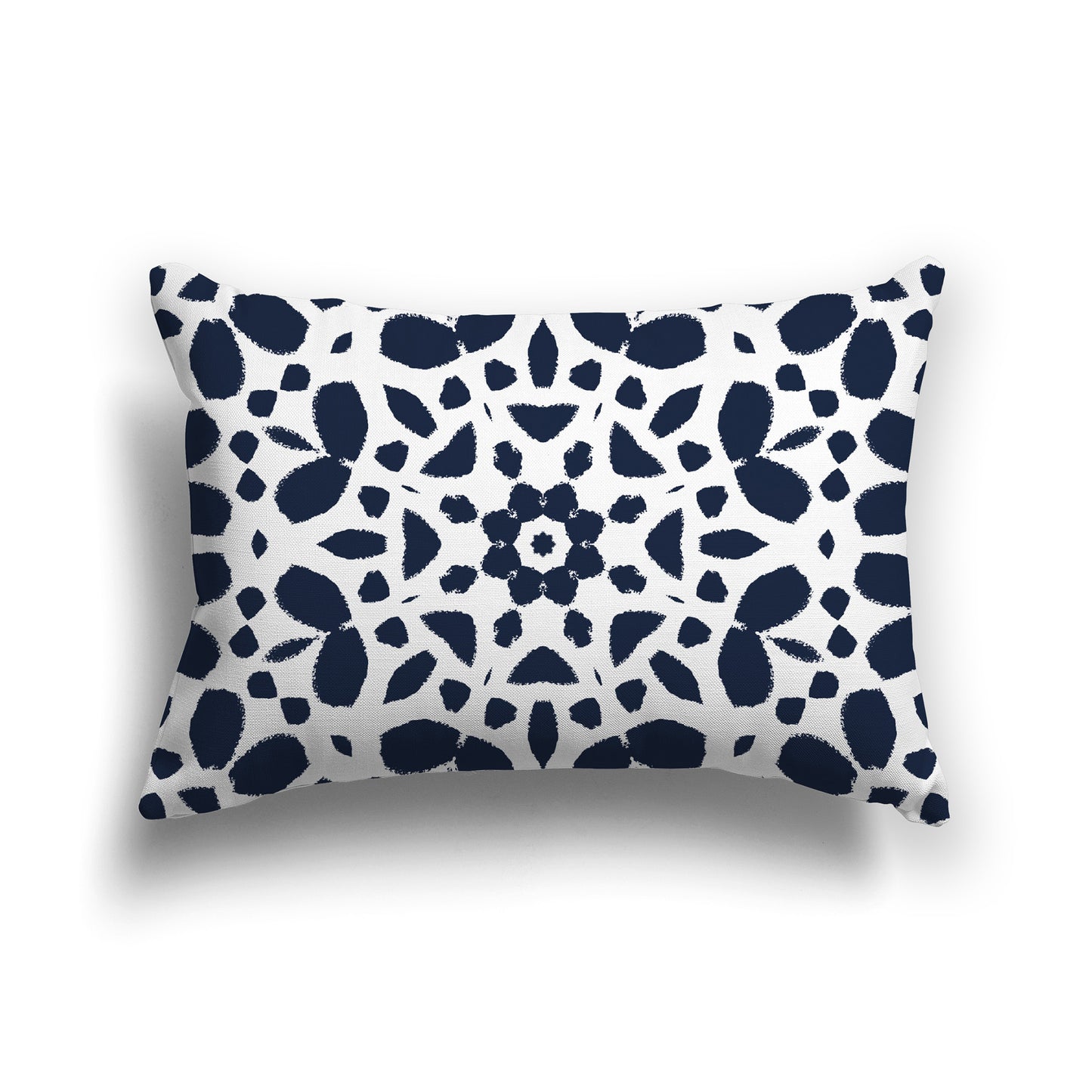Lumbar Throw Pillow with Large Navy Blue and White Circular Graphic
