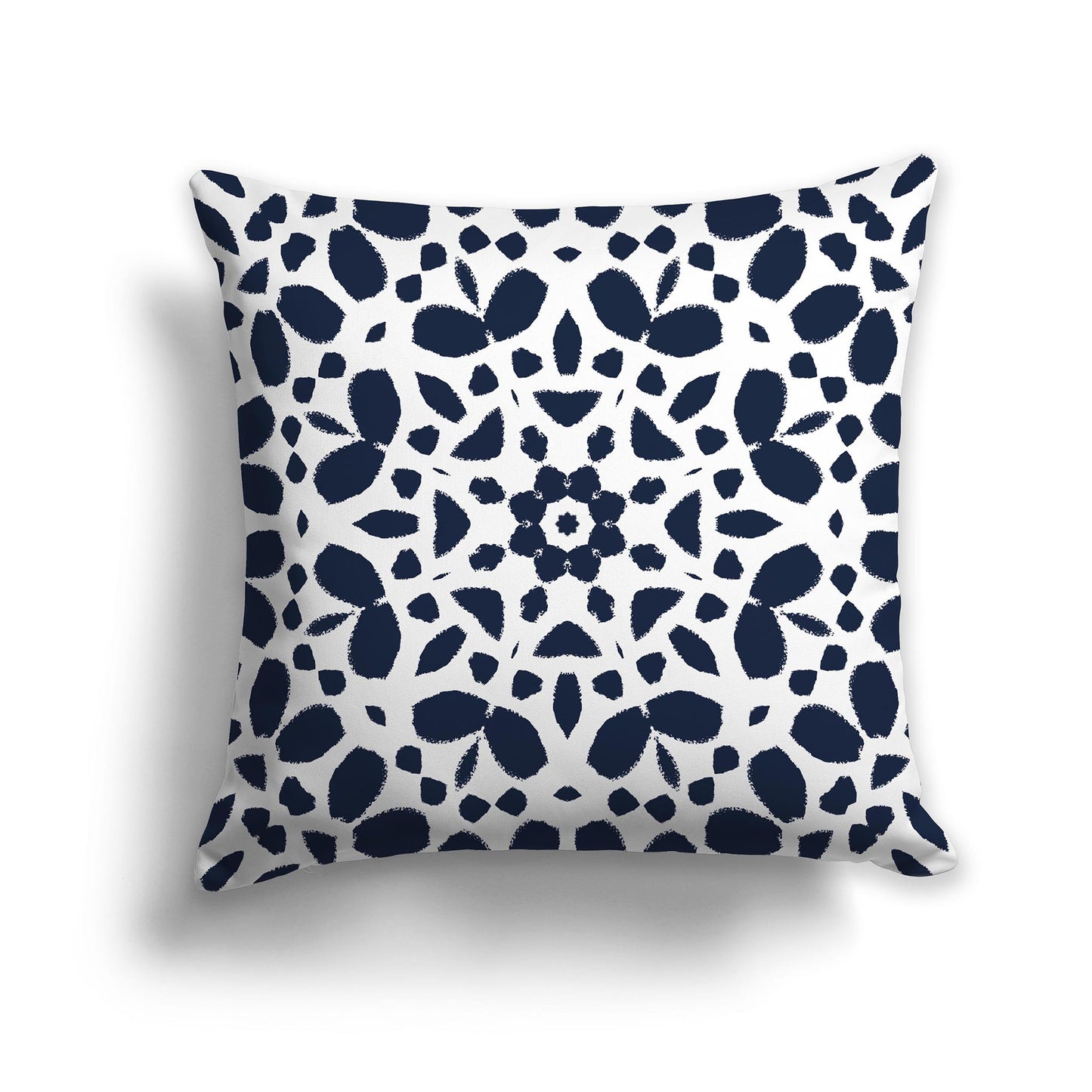 Square Throw Pillow with Large Navy Blue and White Circular Graphic