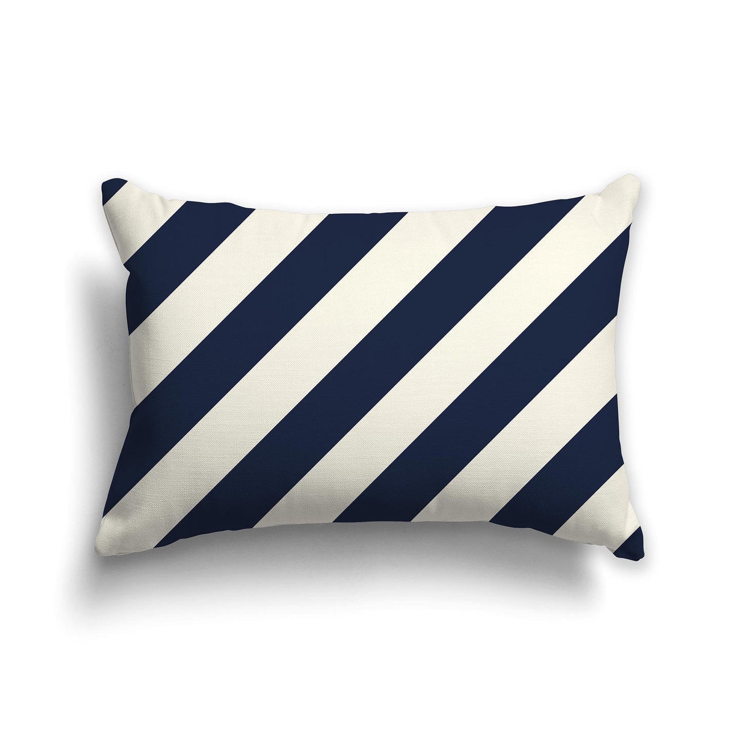Lumbar Throw Pillow with Navy Blue and Cream Diagonal Bars