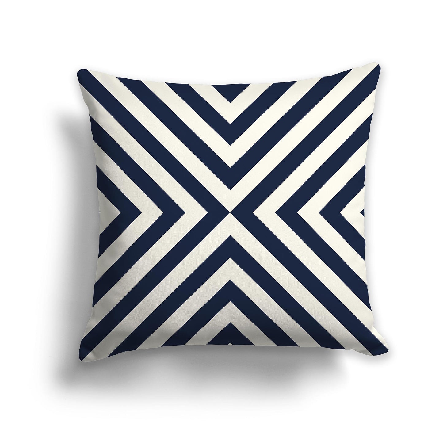 Square Throw Pillow with Navy Blue and Cream Radiating Diagonal Bars