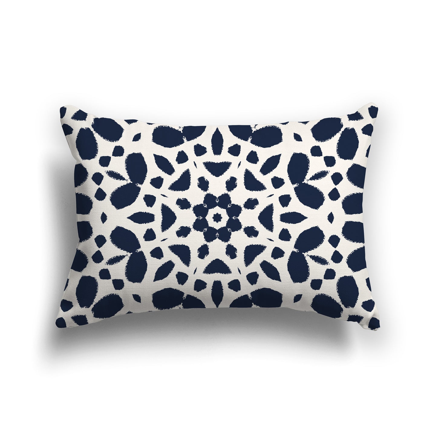 Lumbar Throw Pillow with Large Navy Blue and Cream Circular Graphic