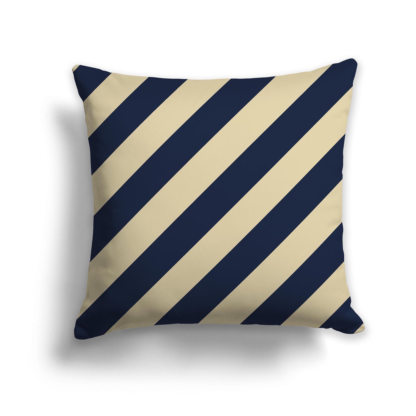 Square Throw Pillow with Navy Blue and Desert Sand Diagonal Bars